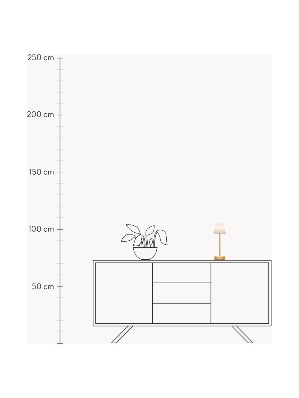 Lámpara de mesa LED para exterior regulable y táctil Lola, portátil, Pantalla: polipropileno, Blanco, dorado, Ø 11 x Al 32 cm