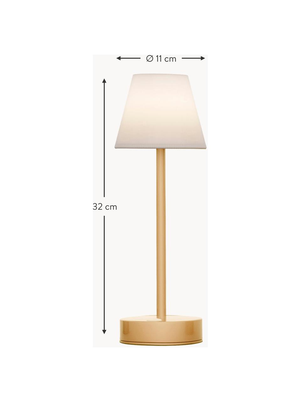 Lámpara de mesa LED para exterior regulable y táctil Lola, portátil, Pantalla: polipropileno, Blanco, dorado, Ø 11 x Al 32 cm