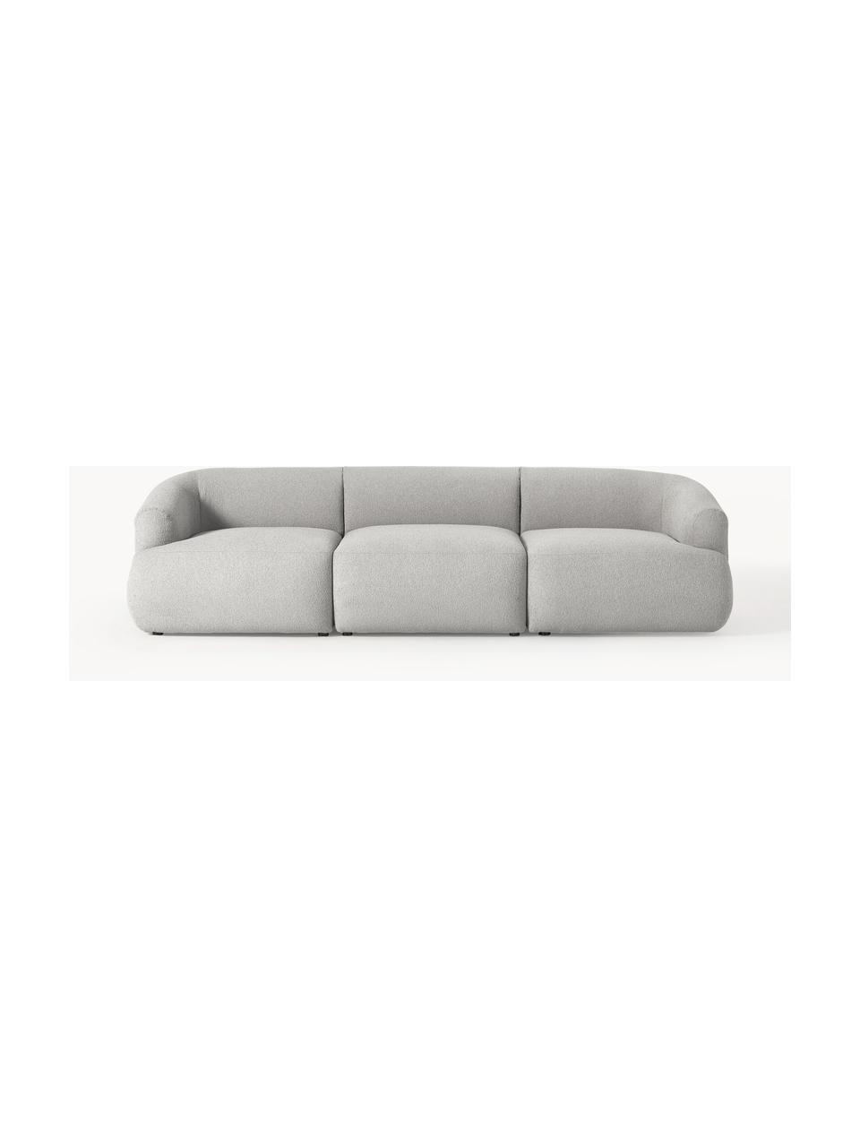 Sofa modułowa Bouclé Sofia (3-osobowa), Tapicerka: Bouclé (100% poliester) D, Stelaż: drewno świerkowe, płyta w, Nogi: tworzywo sztuczne Ten pro, Jasnoszary Bouclé, S 277 x G 103 cm