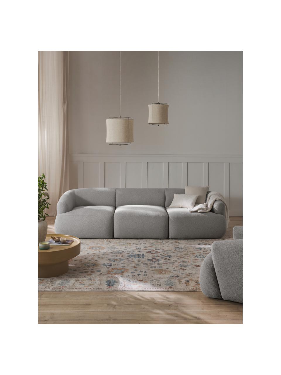 Modulares Bouclé-Sofa Sofia (3-Sitzer), Bezug: Bouclé (100 % Polyester) , Gestell: Fichtenholz, Spanplatte, , Bouclé Hellgrau, B 277 x T 103 cm