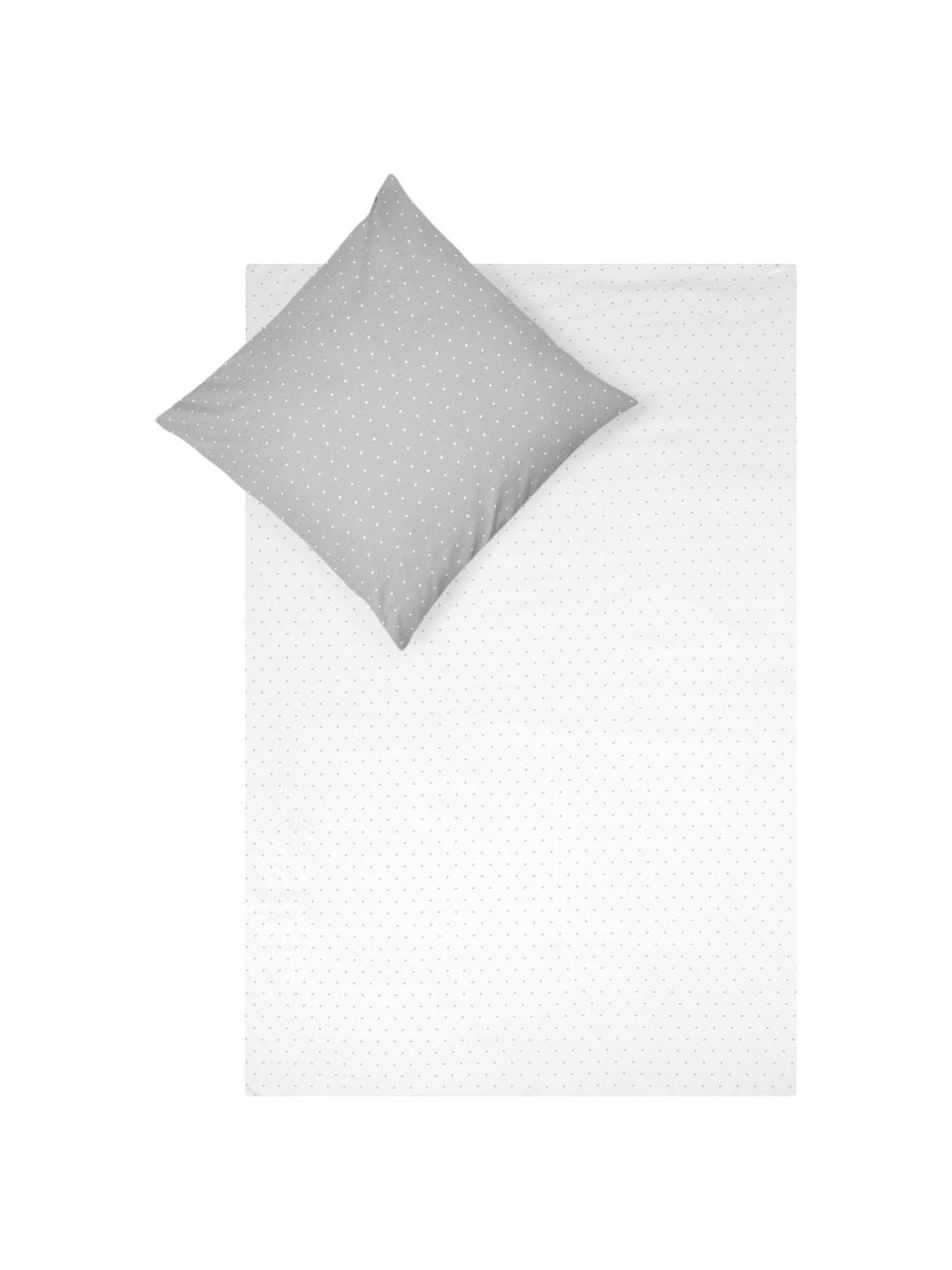 Flanell-Wendebettwäsche Betty, gepunktet, Webart: Flanell Fadendichte 144 T, Grau, Weiss, 155 x 220 cm + 1 Kissen 80 x 80 cm