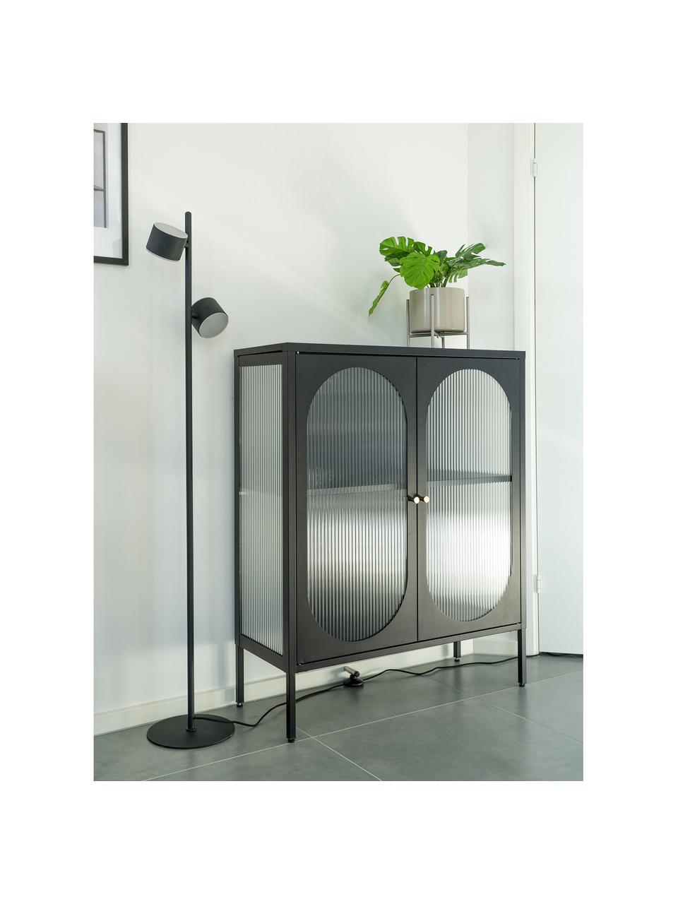 Vitrine Adelaide mit Rillenrelief, Eichenholz, schwarz lackiert, B 90 x H 110 cm