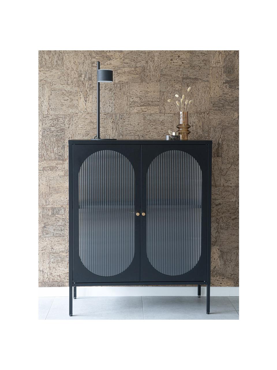 Witryna Adelaide, Drewno dębowe lakierowane na czarno, S 90 x W 110 cm