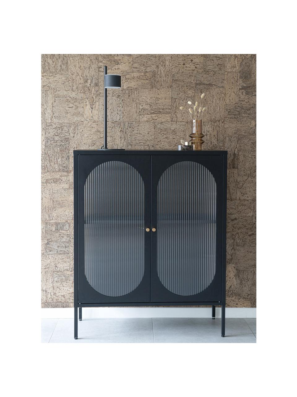 Vitrina con relieves Adelaide, Madera de roble pintado en negro, An 90 x Al 110 cm