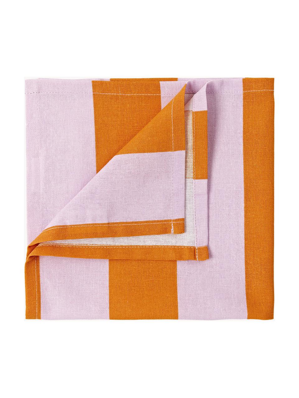 Gestreepte stoffen servetten Juno, 8 stuks, 100% katoen, Sinaasappel, lavendel, B 45 x L 45 cm