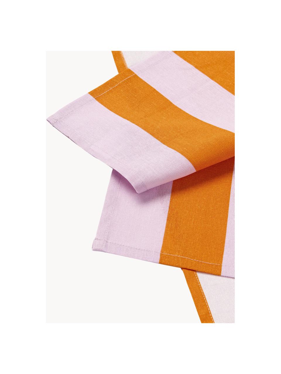Serviettes de table rayées Juno, 8 pièces, 100 % coton, Orange, lavande, larg. 45 x long. 45 cm