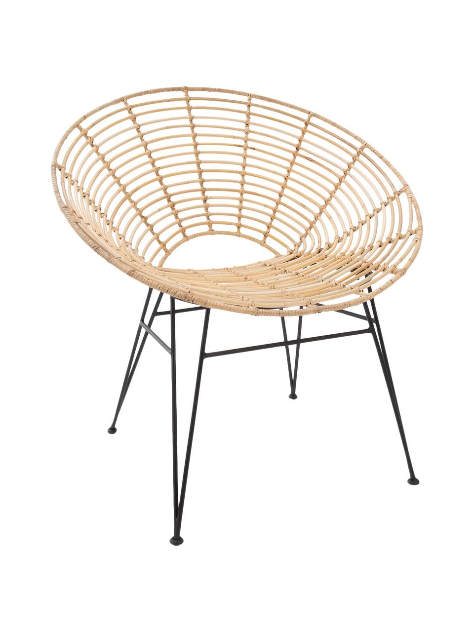 Sedia in rattan Loungue, Seduta: rattan, Struttura: metallo rivestito, Beige, nero, Larg. 78 x Prof. 65 cm