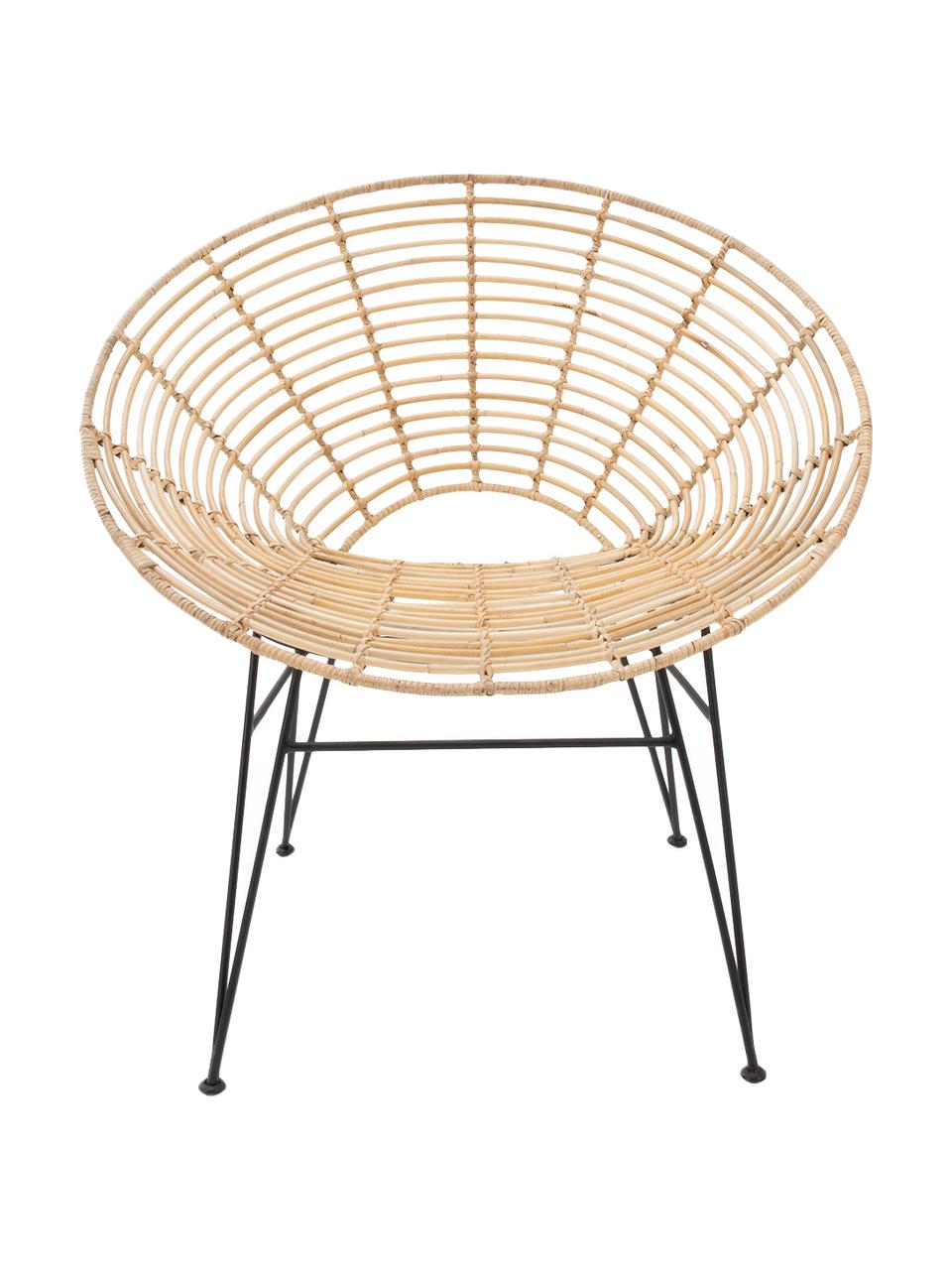 Sedia in rattan Loungue, Seduta: rattan, Struttura: metallo rivestito, Beige, nero, Larg. 78 x Prof. 65 cm