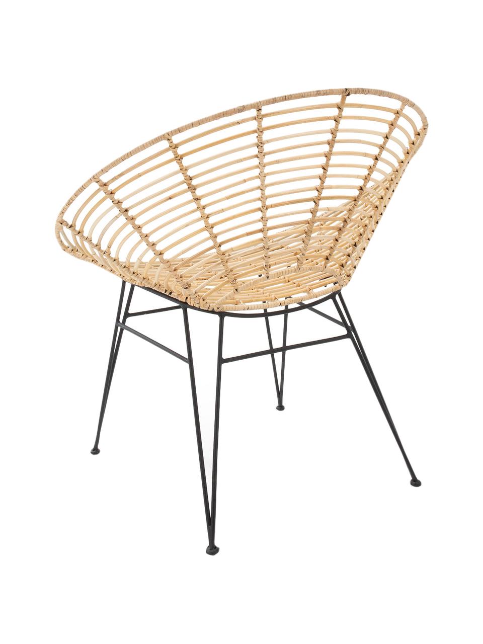 Krzesło z rattanu Loungue, Stelaż: metal powlekany, Beżowy, czarny, S 78 x G 65 cm