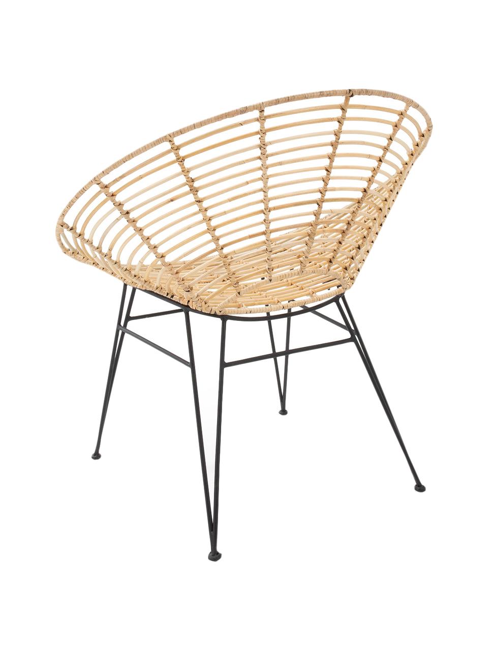 Sedia in rattan Loungue, Seduta: rattan, Struttura: metallo rivestito, Beige, nero, Larg. 78 x Prof. 65 cm