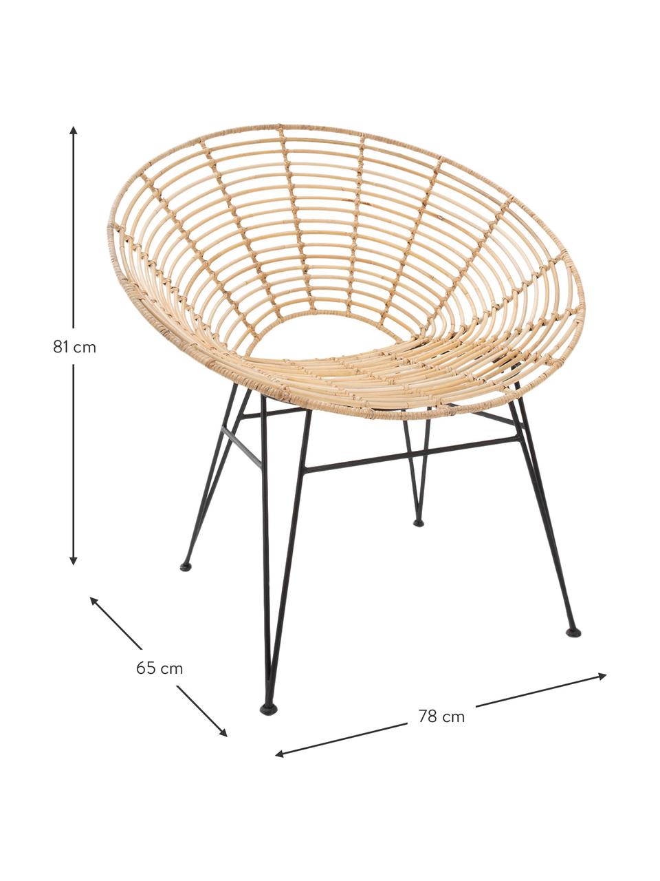 Sedia in rattan Loungue, Seduta: rattan, Struttura: metallo rivestito, Beige, nero, Larg. 78 x Prof. 65 cm