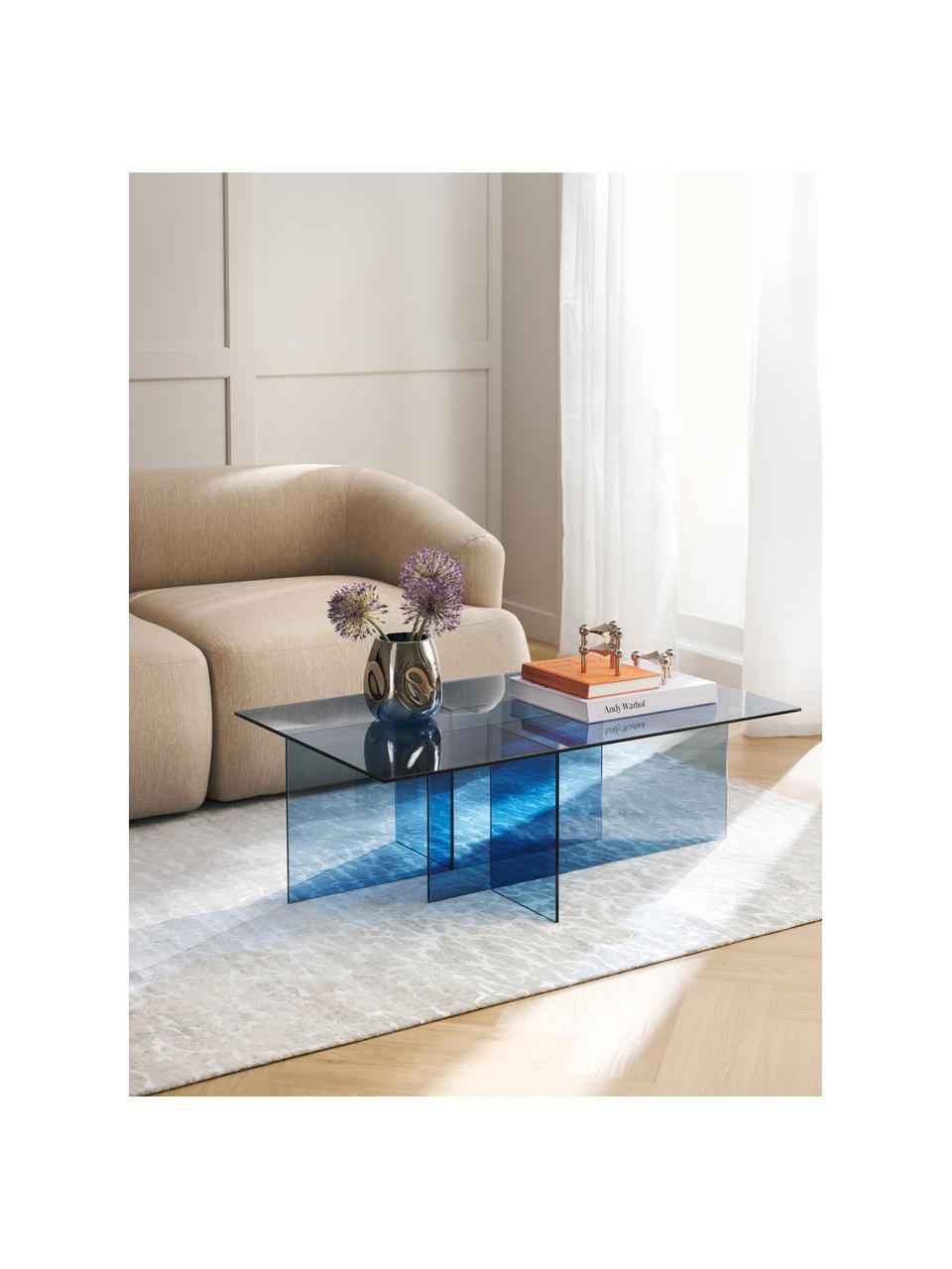 Table basse en verre Anouk, Verre, Bleu, transparent, larg. 102 x prof. 63 cm