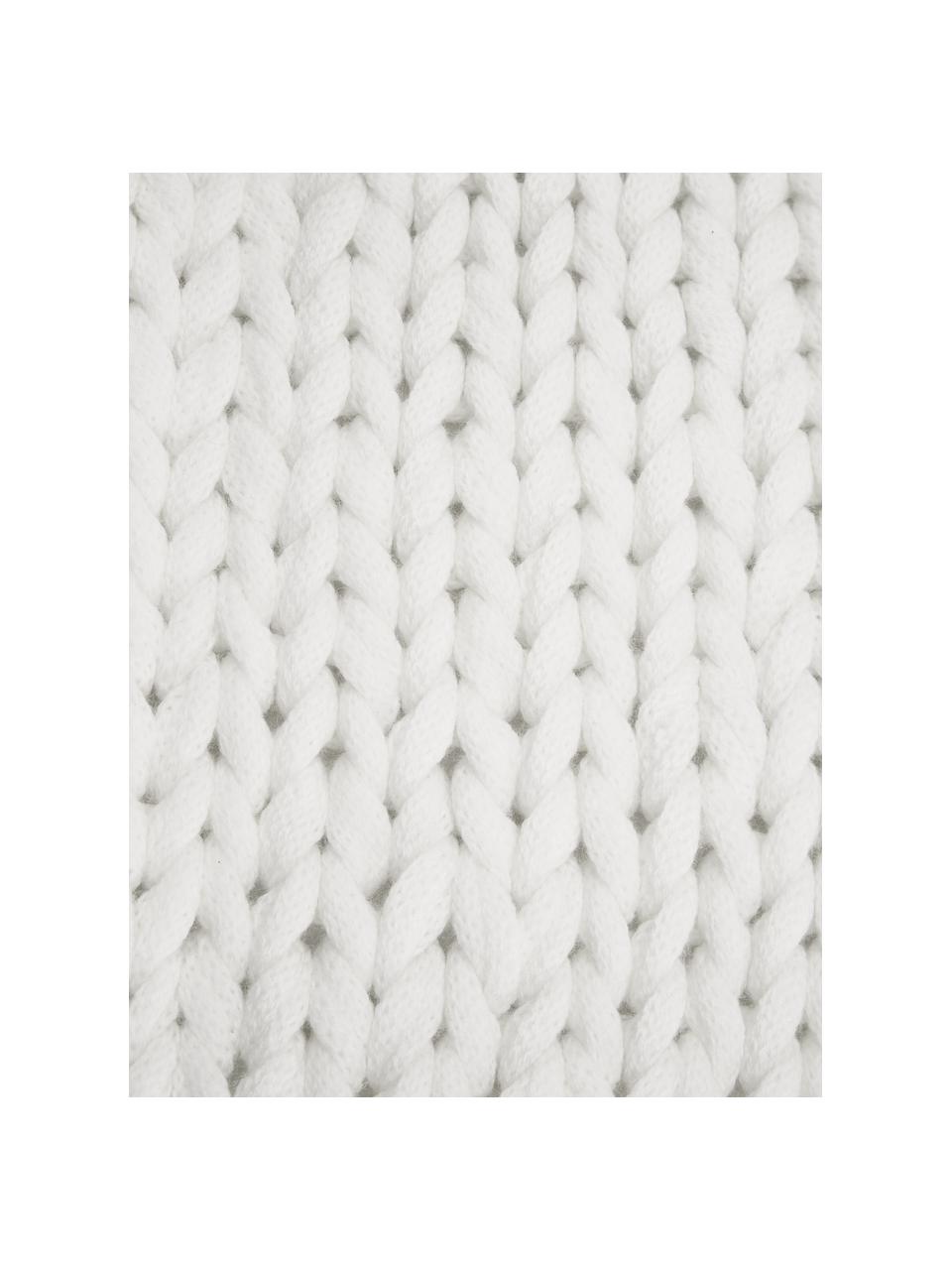 Coperta a maglia grossa fatta a mano Adyna, 100% poliacrilico, Bianco, Larg. 130 x Lung. 170 cm