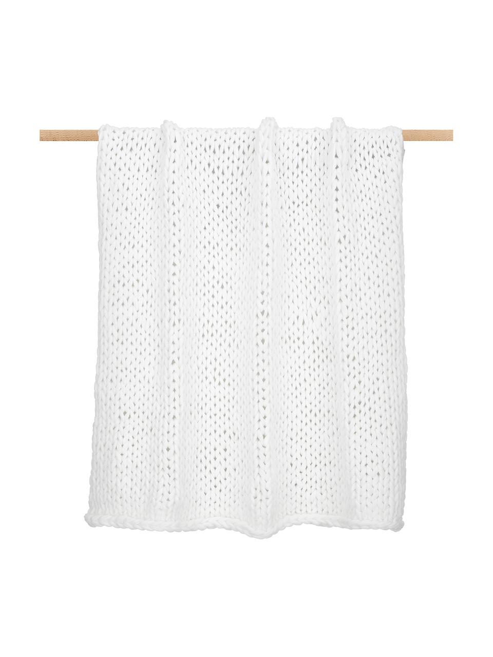 Manta artesanal de punto grueso Adyna, 100% poliacrílico, Blanco, An 130 x L 170 cm