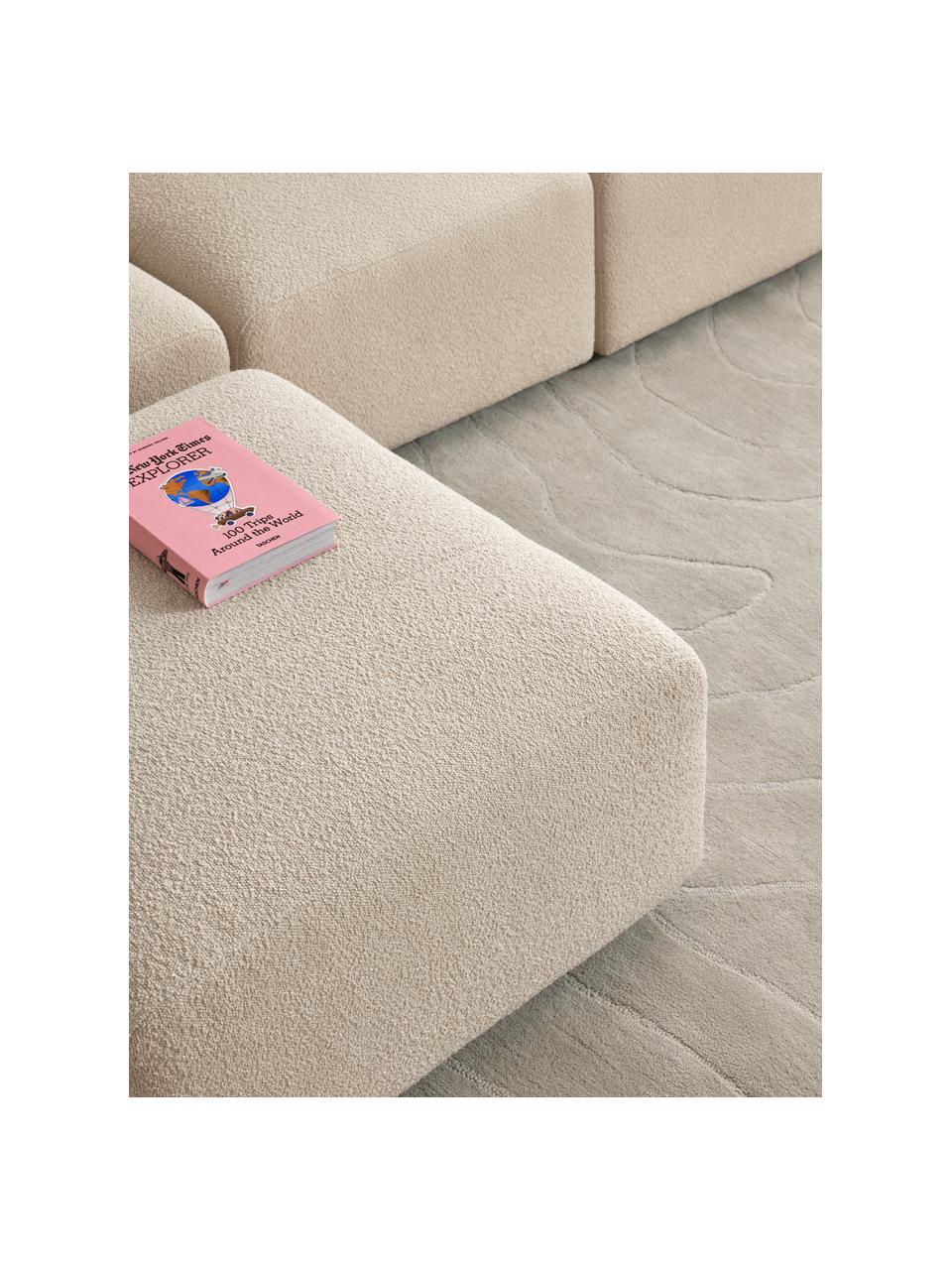 Sofá modular bouclé Lena (4 plazas), con reposapiés, Tapizado: Bouclé (93% poliéster, 6%, Estructura: madera de pino, contracha, Patas: plástico, Bouclé beige, An 284 x F 181 cm