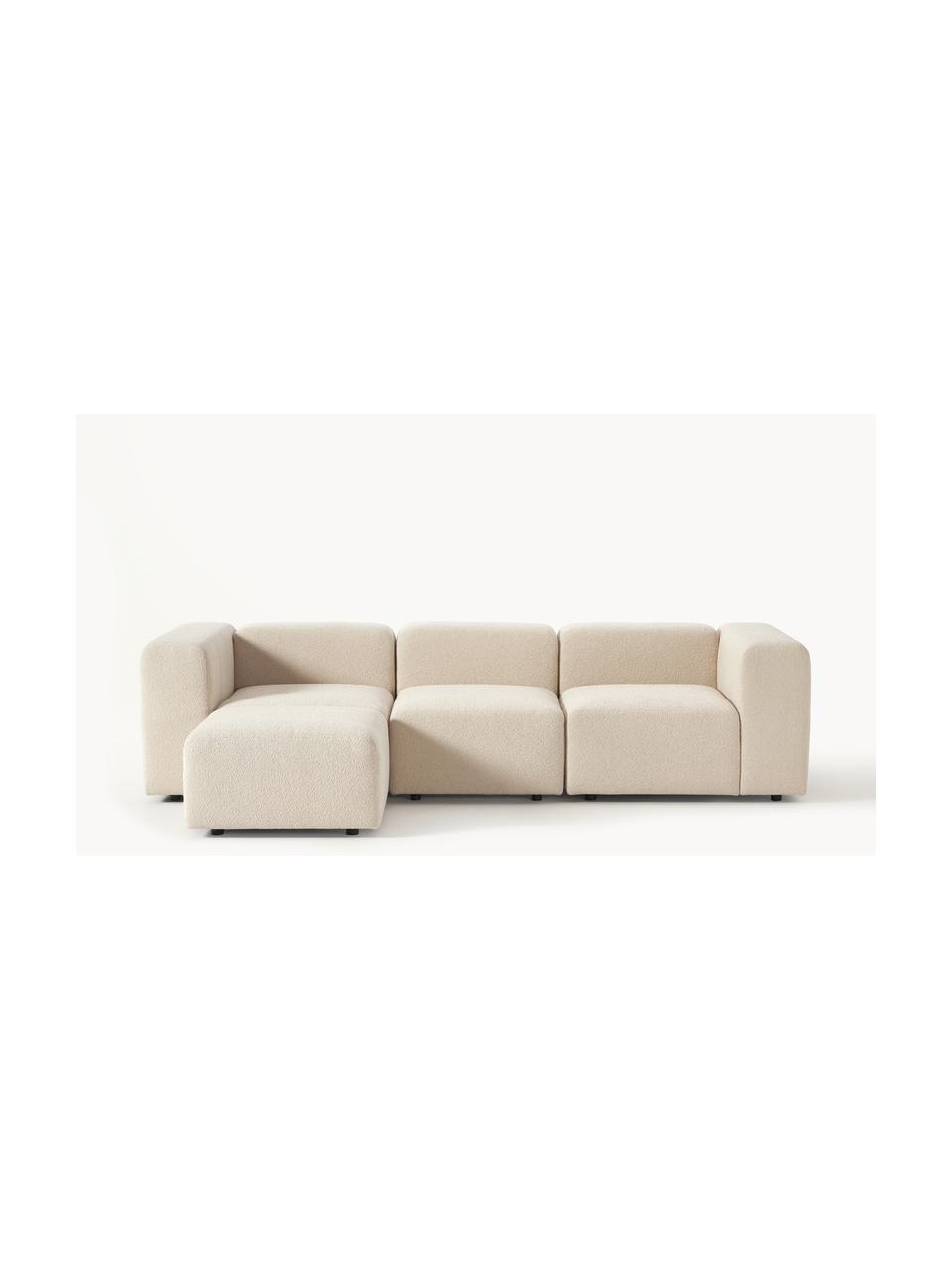 Modulares Bouclé-Sofa Lena (4-Sitzer) mit Hocker, Bezug: Bouclé (93 % Polyester, 6, Gestell: Kiefernholz, Schichtholz,, Füße: Kunststoff, Bouclé Hellbeige, B 284 x T 181 cm