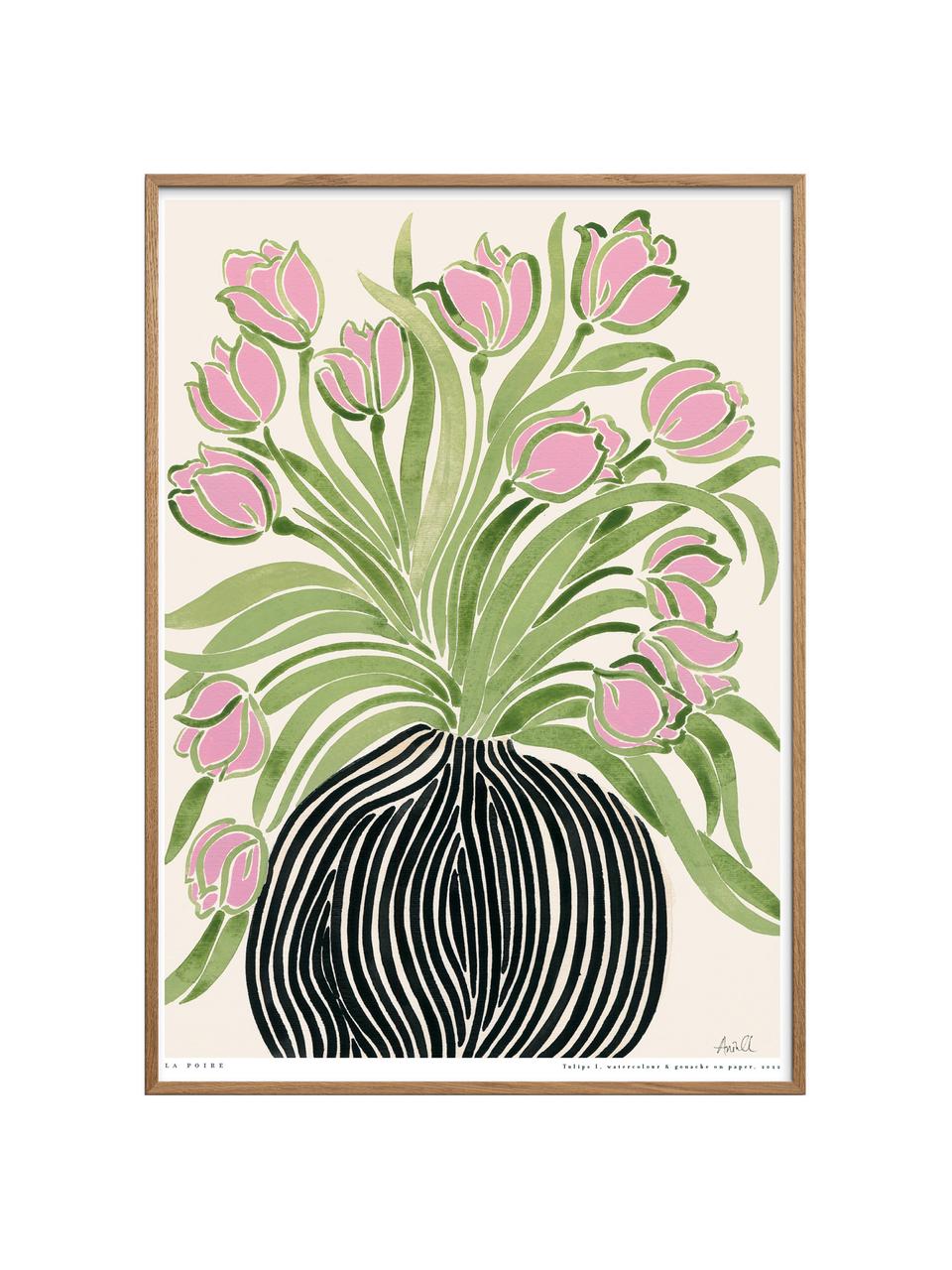 Plakat Tulips 1, Jasny beżowy, odcienie zielonego, odcienie różowego, S 30 x W 42 cm