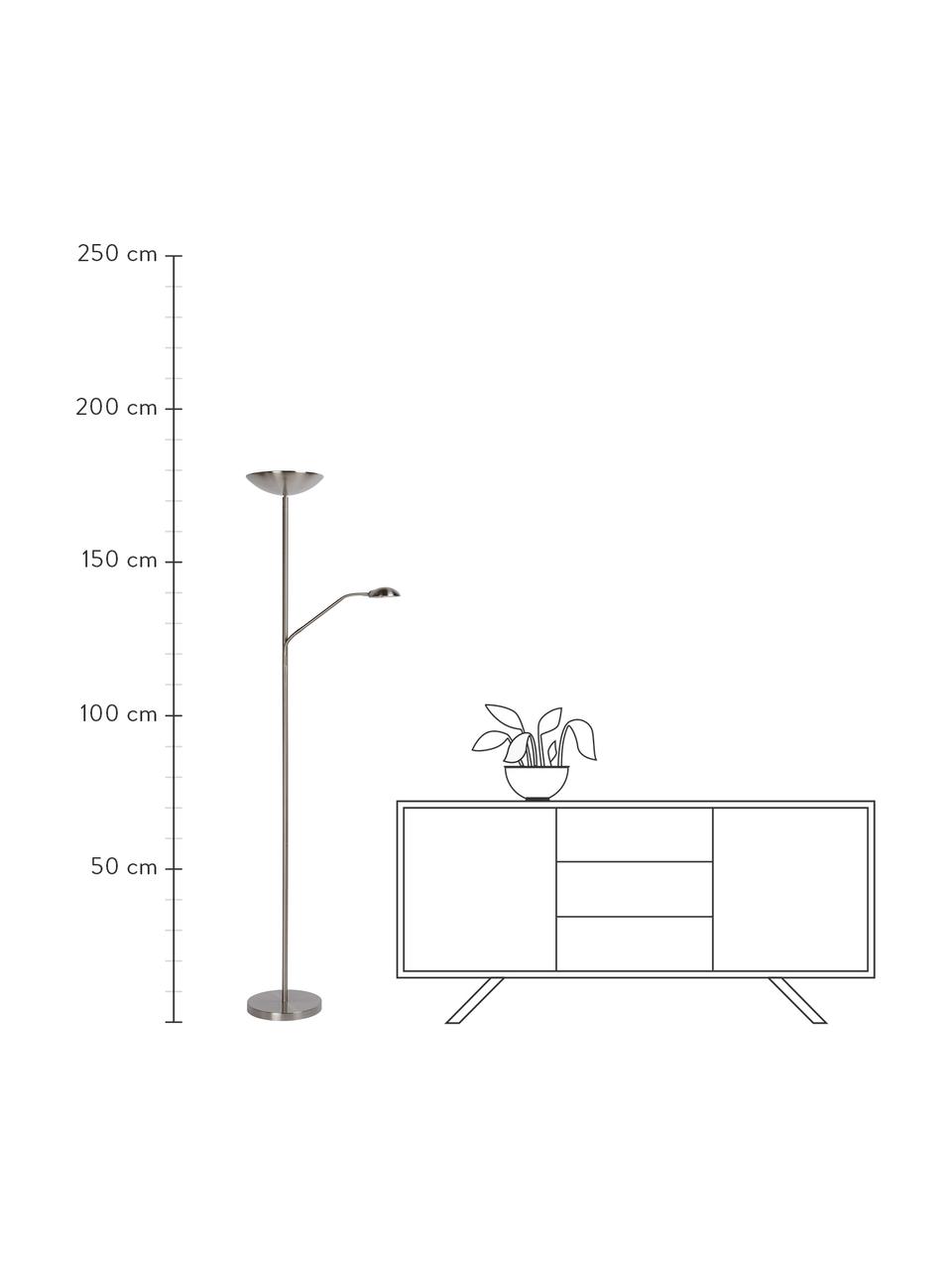 Großer Dimmbarer LED-Deckenfluter Zenith mit Leselampe, Lampenschirm: Metall, Lampenfuß: Metall, Chromfarben, B 53 x H 180 cm