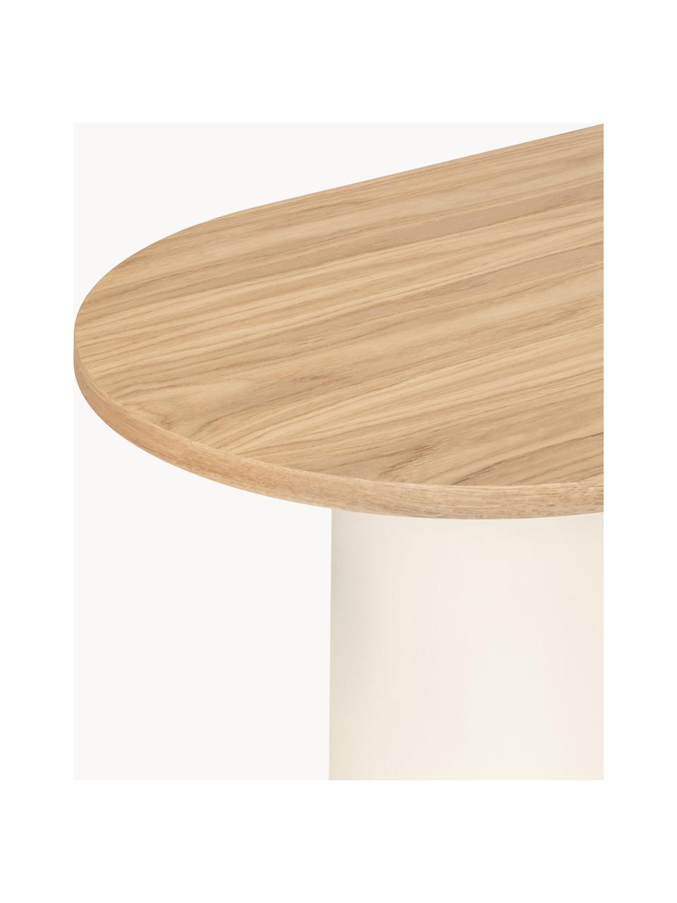 Owalny stolik kawowy z drewna Looi, Blat: płyta pilśniowa średniej , Stelaż: metal malowany proszkowo, Kremowobiały, jasne drewno naturalne, S 115 x G 37 cm