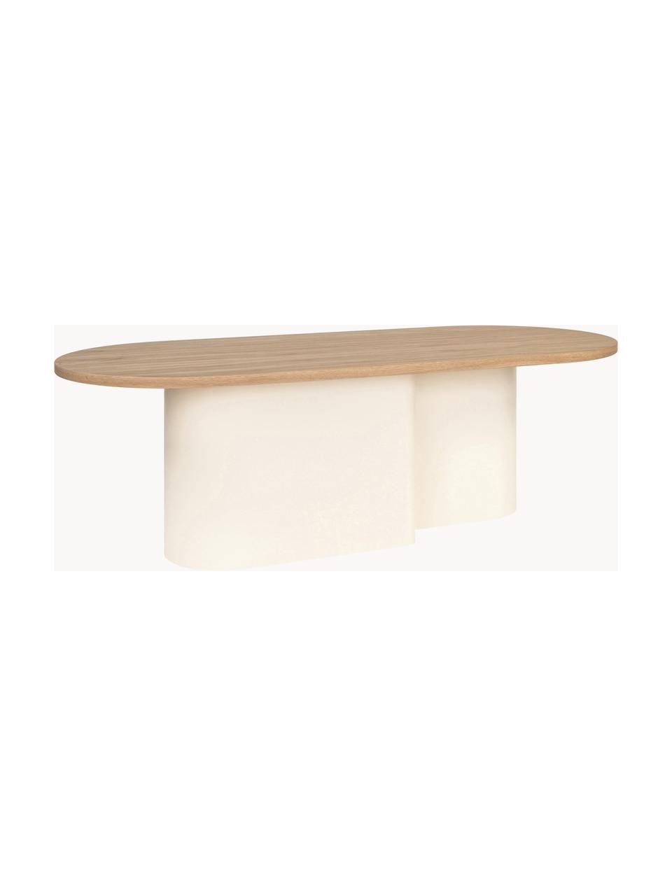 Tavolino ovale in legno Looi, Struttura: metallo verniciato a polv, Bianco crema, legno chiaro, Larg. 115 x Prof. 37 cm