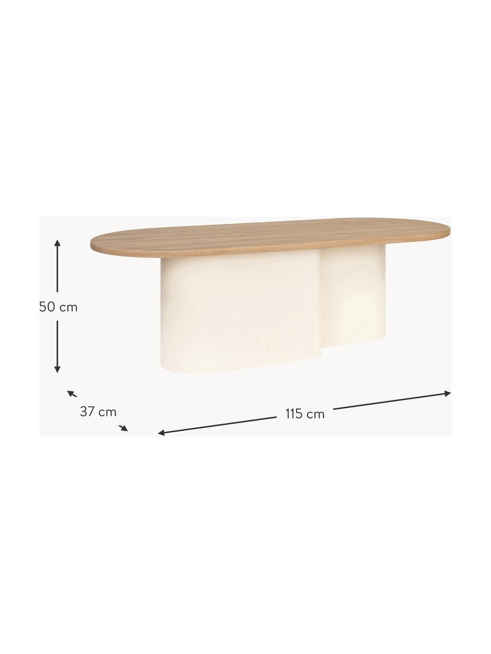 Mesa de centro ovalada de madera Looi, Tablero: fibras de densidad media , Estructura: metal con pintura en polv, Blanco crema, madera clara, An 115 x F 37 cm