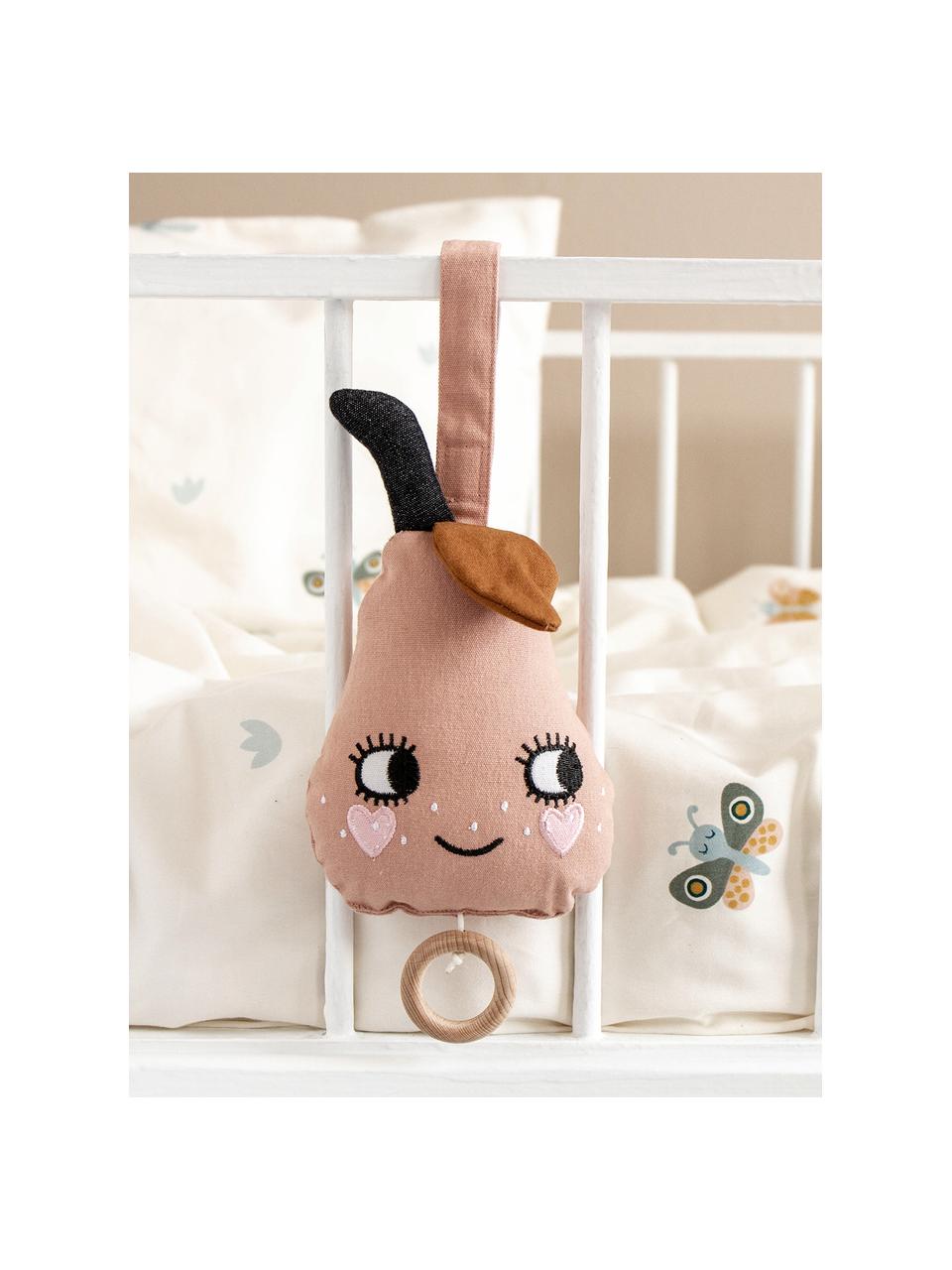 Handgefertigtes Musik-Mobile Pear, 100 % Baumwolle, Altrosa, Anthrazit, Braun, B 5 x H 20 cm