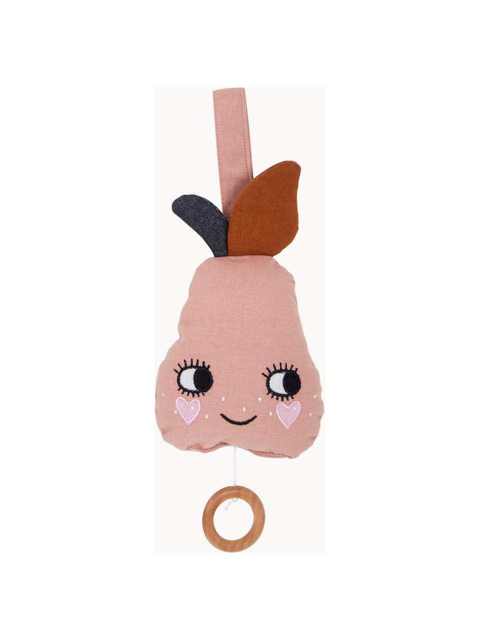 Mobile musical fait main Pear, 100 % coton, Vieux rose, anthracite, brun, larg. 5 x haut. 20 cm