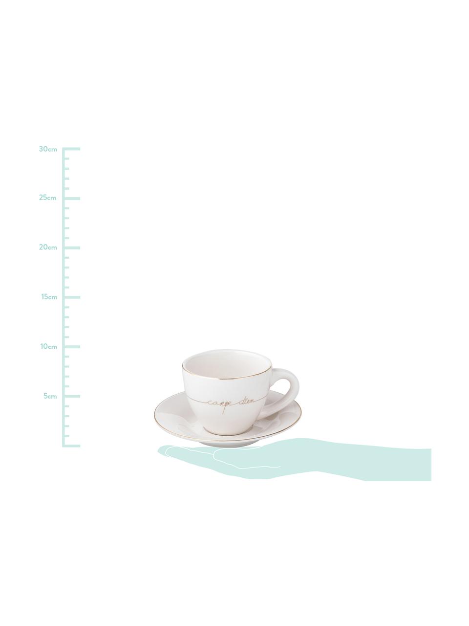 Tazas con platito Happy, 3 uds., Porcelana, Blanco, dorado, Ø 15 x Al 8 cm