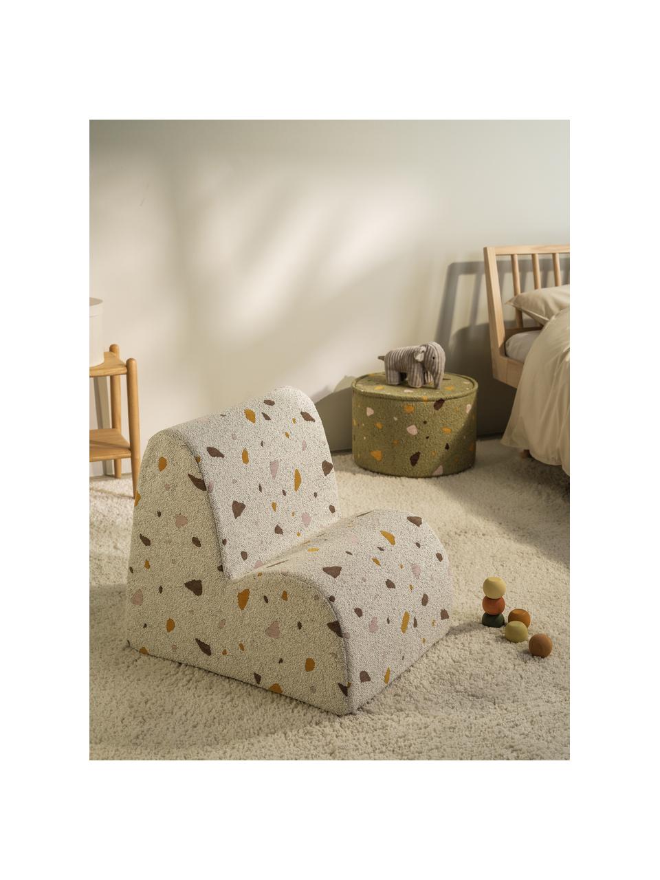 Poltroncina per bambini in bouclé fatta a mano Cloud, Bouclé bianco, effetto terrazzo, Larg. 50 x Prof. 60 cm