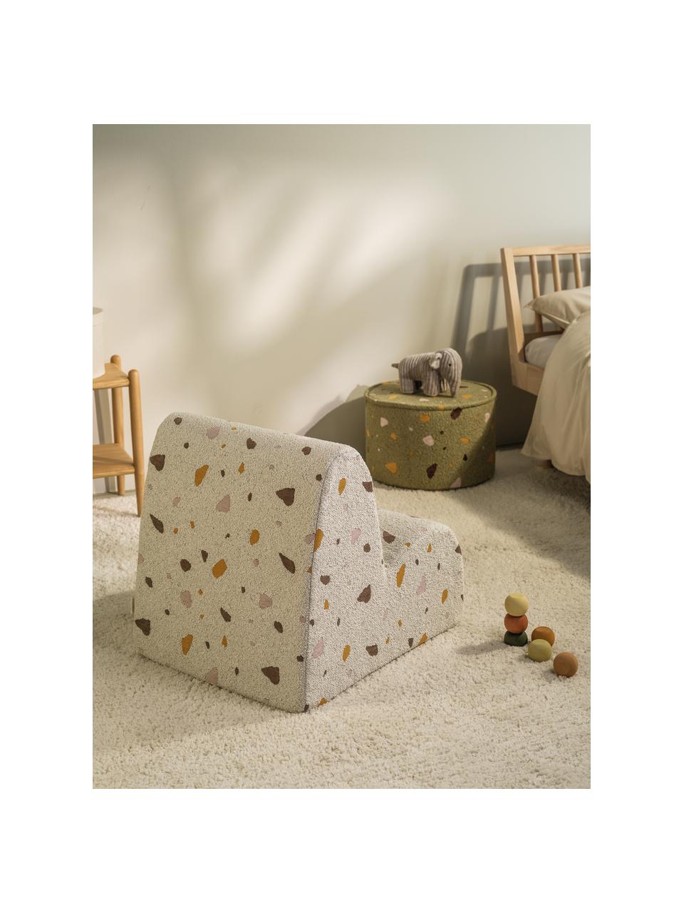 Poltroncina per bambini in bouclé fatta a mano Cloud, Bouclé bianco, effetto terrazzo, Larg. 50 x Prof. 60 cm