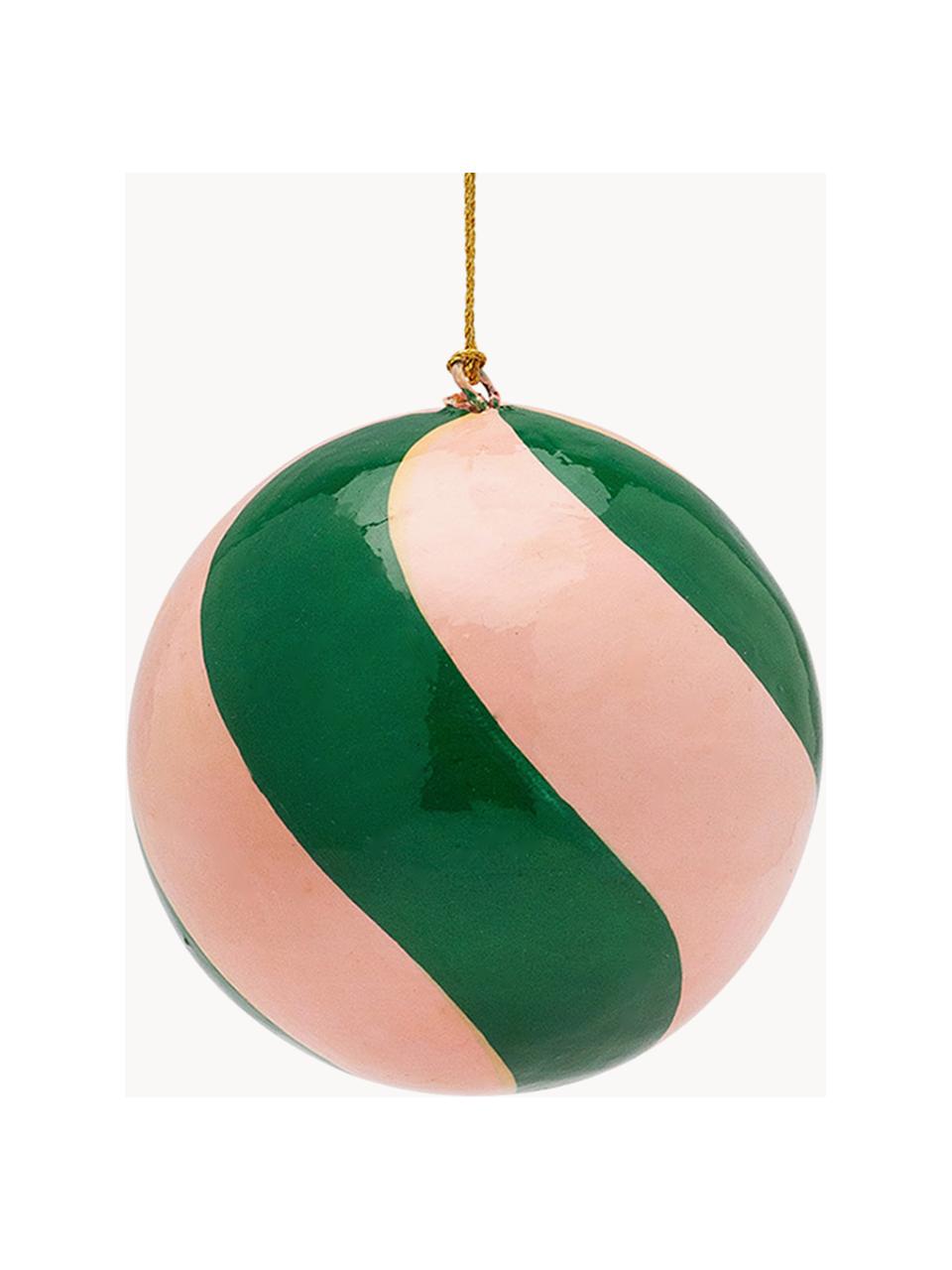 Bola de Navidad Swirl, 4 uds., Plástico, Rosa claro, verde oscuro, Ø 10 cm