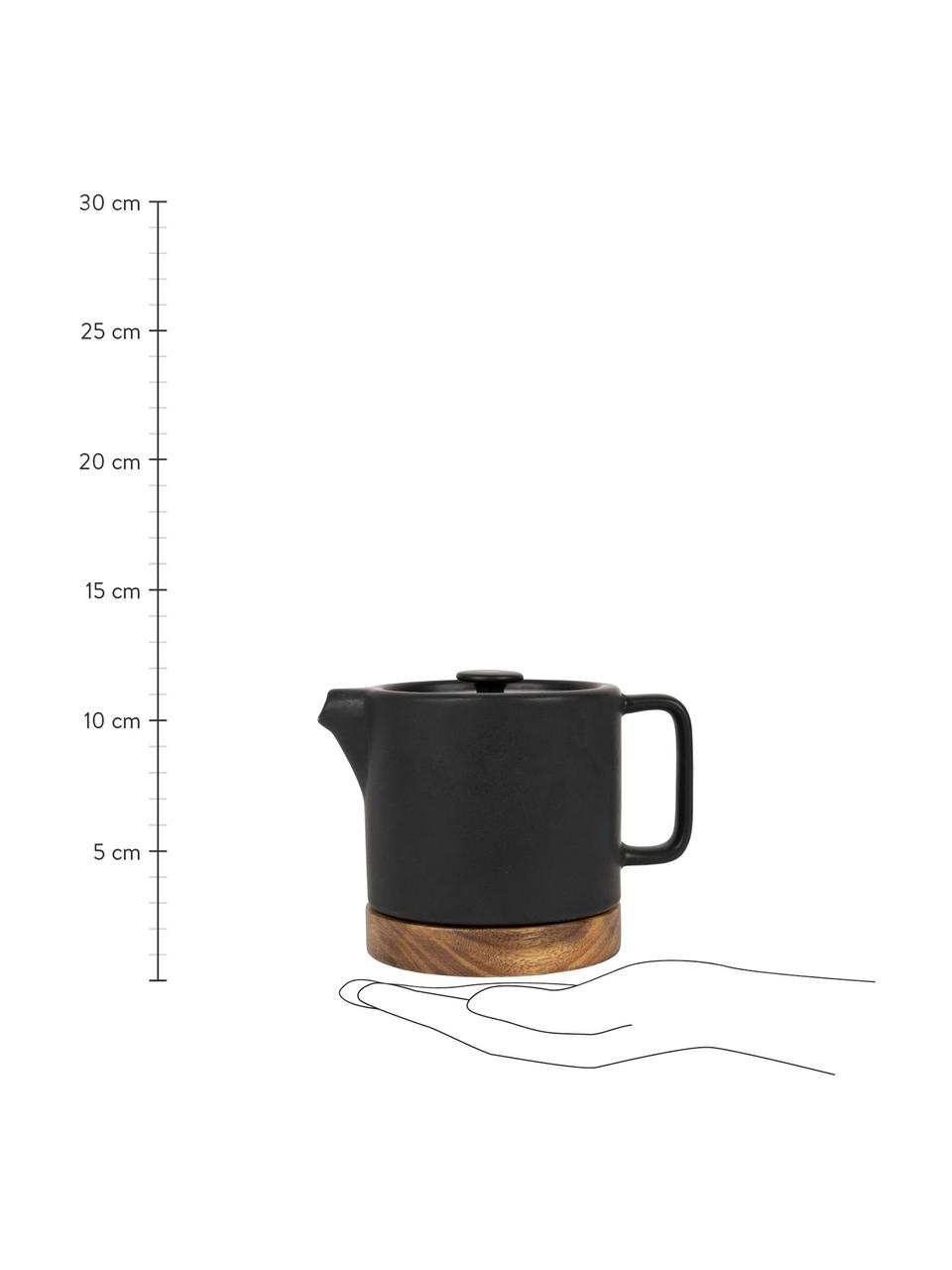 Malá konvice z kameniny s bambusovou podstavou Nordika, 700 ml, Černá, akáciové dřevo, 700 ml