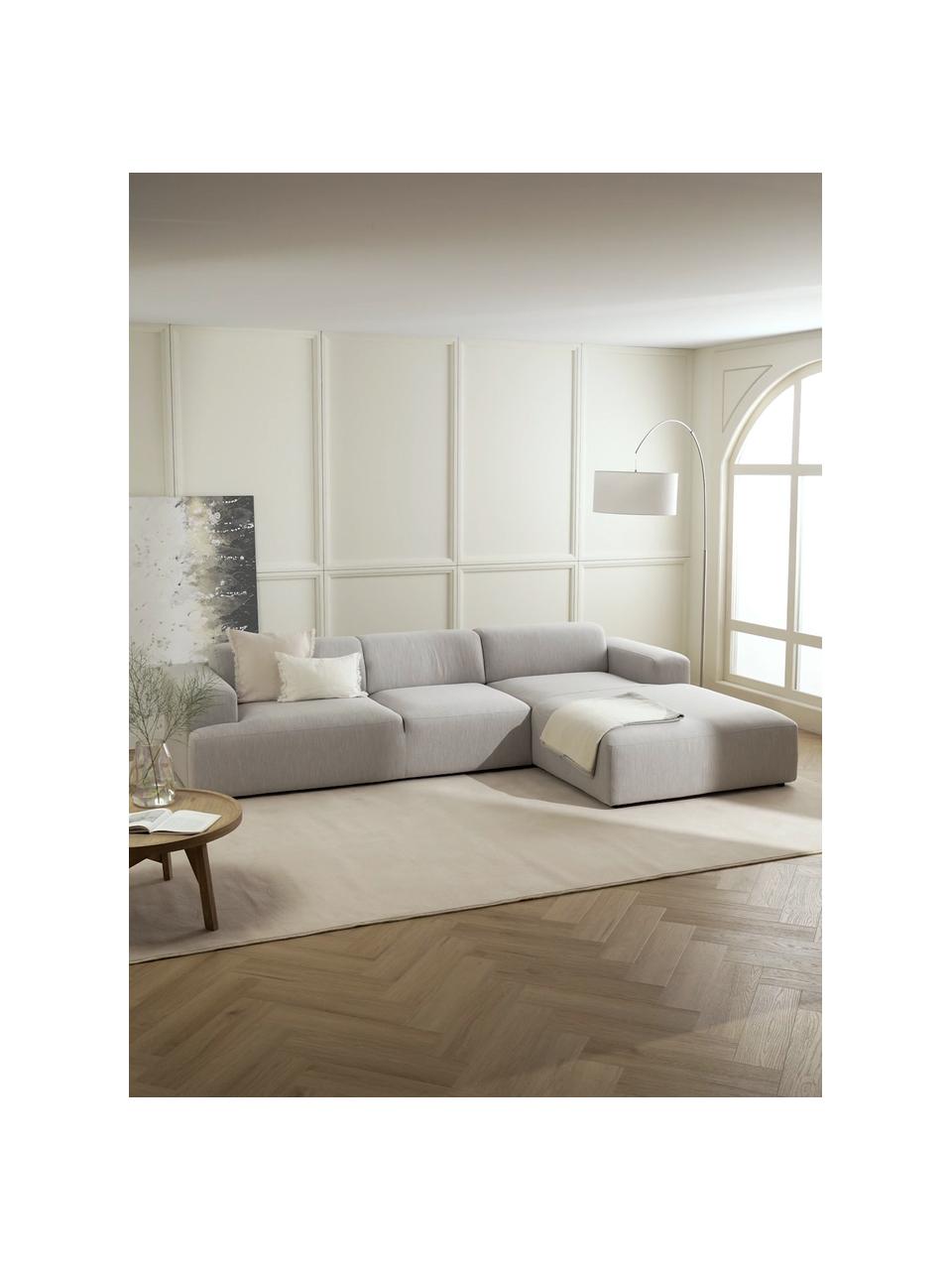 Hoekbank Melva (4-zits), Bekleding: 100% polyester De slijtva, Frame: massief grenenhout, FSC-g, Poten: kunststof, Geweven stof lichtgrijs, B 319 x D 196 cm, hoekdeel rechts