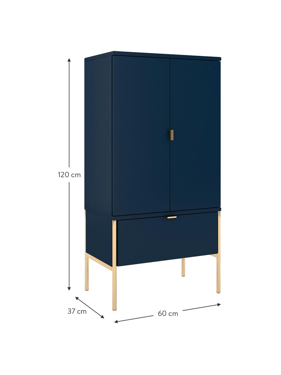 Credenza alta color blu scuro con ante Polka, Blu scuro, Larg. 60 x Alt. 120 cm