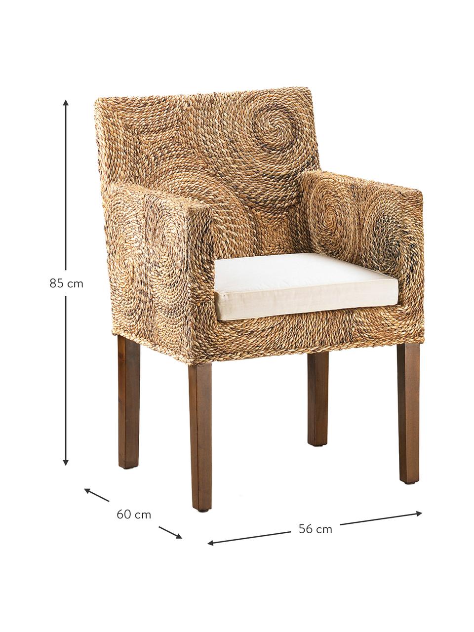 Ręcznie wykonany fotel z rattanu Banana, Nogi: drewno mahoniowe, Brązowy, biały, S 56 x G 60 cm