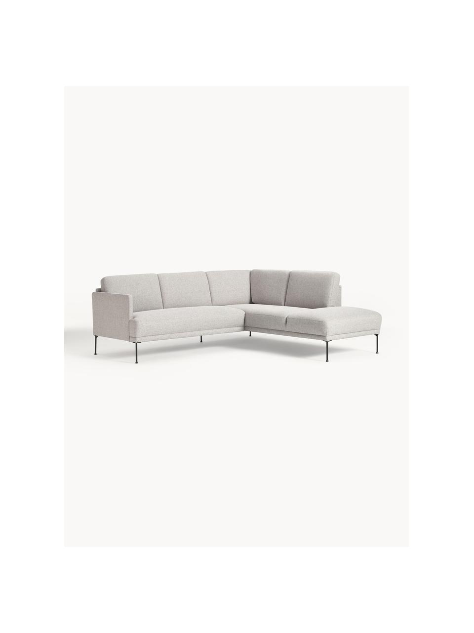 Sofa narożna Fluente, Tapicerka: 80% poliester, 20% ramia , Stelaż: lite drewno sosnowe z cer, Nogi: metal malowany proszkowo, Jasnoszara tkanina, S 221 x G 200 cm, lewostronna