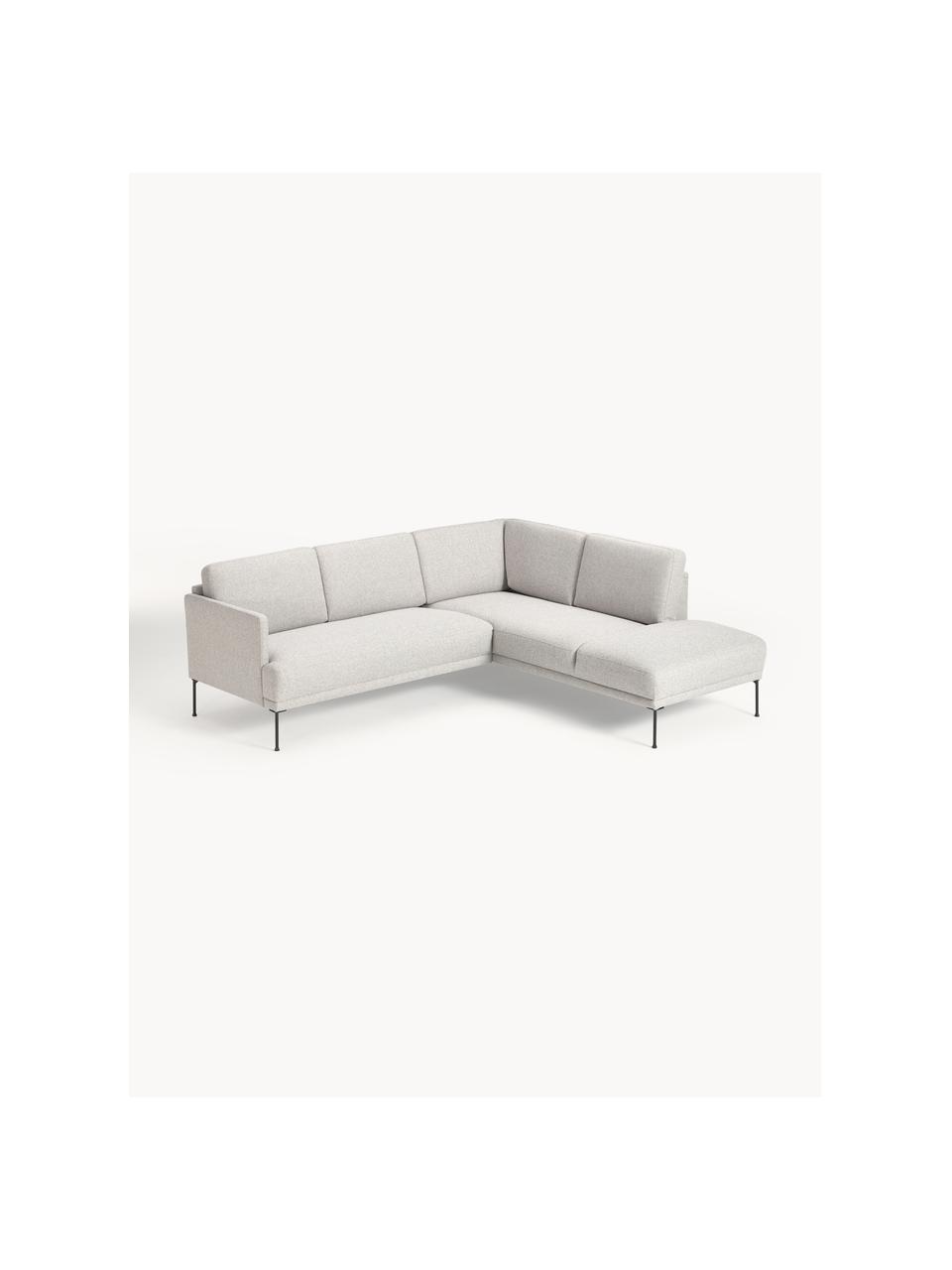 Sofa narożna Fluente, Tapicerka: 80% poliester, 20% ramia , Stelaż: lite drewno sosnowe z cer, Nogi: metal malowany proszkowo, Jasnoszara tkanina, S 221 x G 200 cm, lewostronna