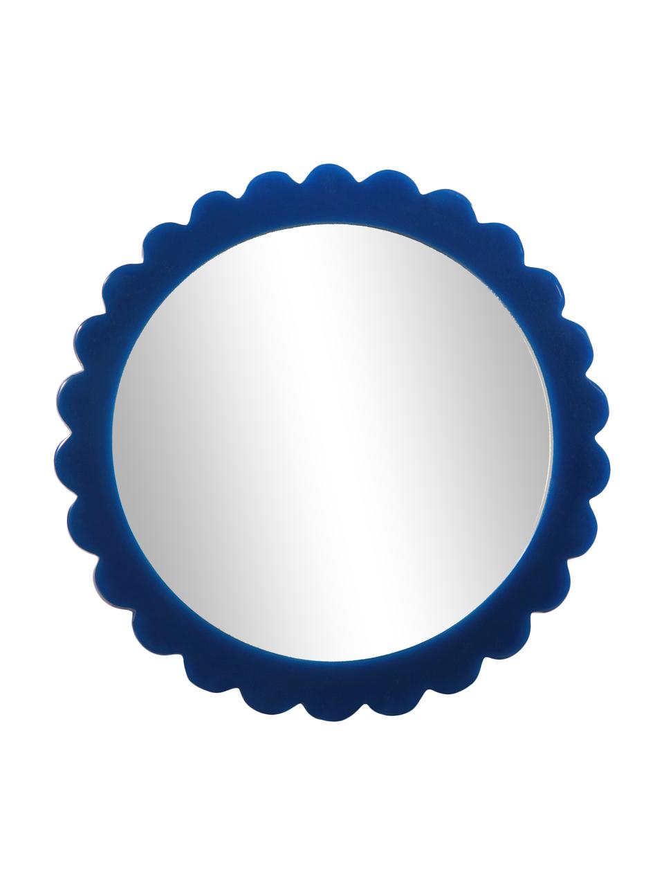 Make-up spiegel Bloom met blauw kunststof frame, Lijst: polyresin, Blauw, Ø 17 cm x D 2 cm