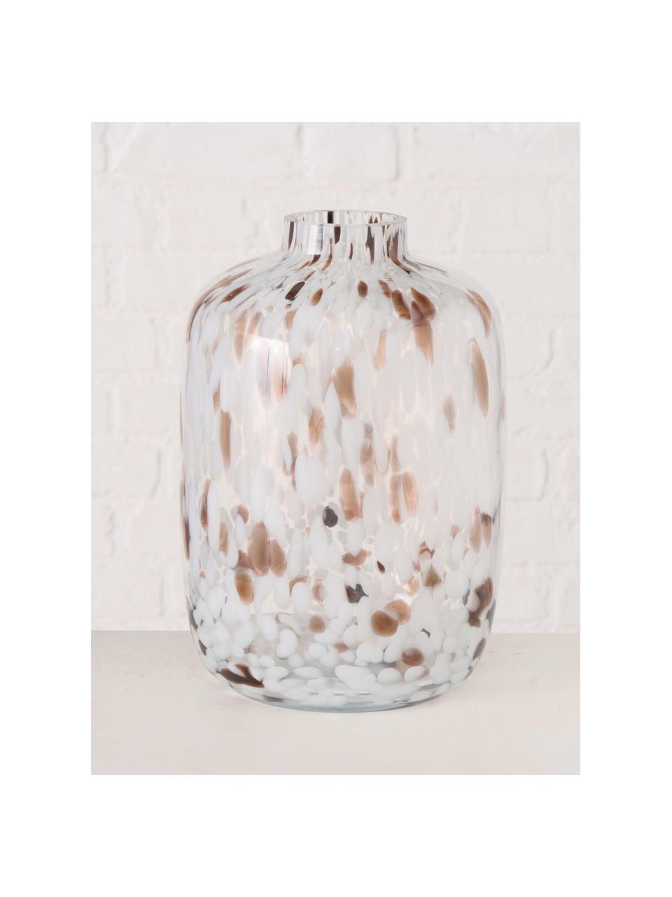 Grosse Glas-Vase Lulea, H 26 cm, Glas, Weiss, Brauntöne, Ø 18 x H 26 cm