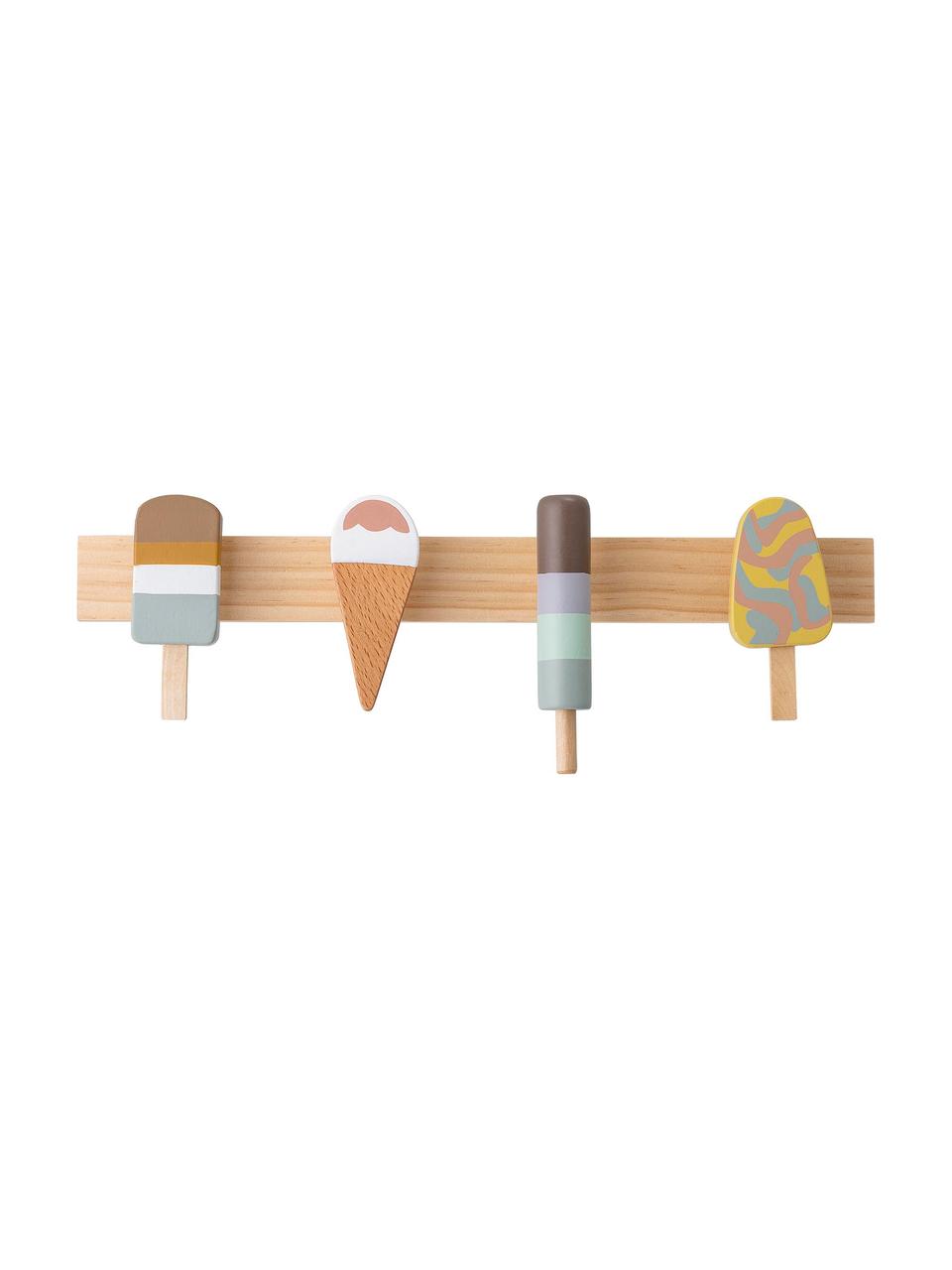 Wandkapstok Ice Creams, Beukenhout lotushout, metaal, Multicolour, B 38 x H 13 cm