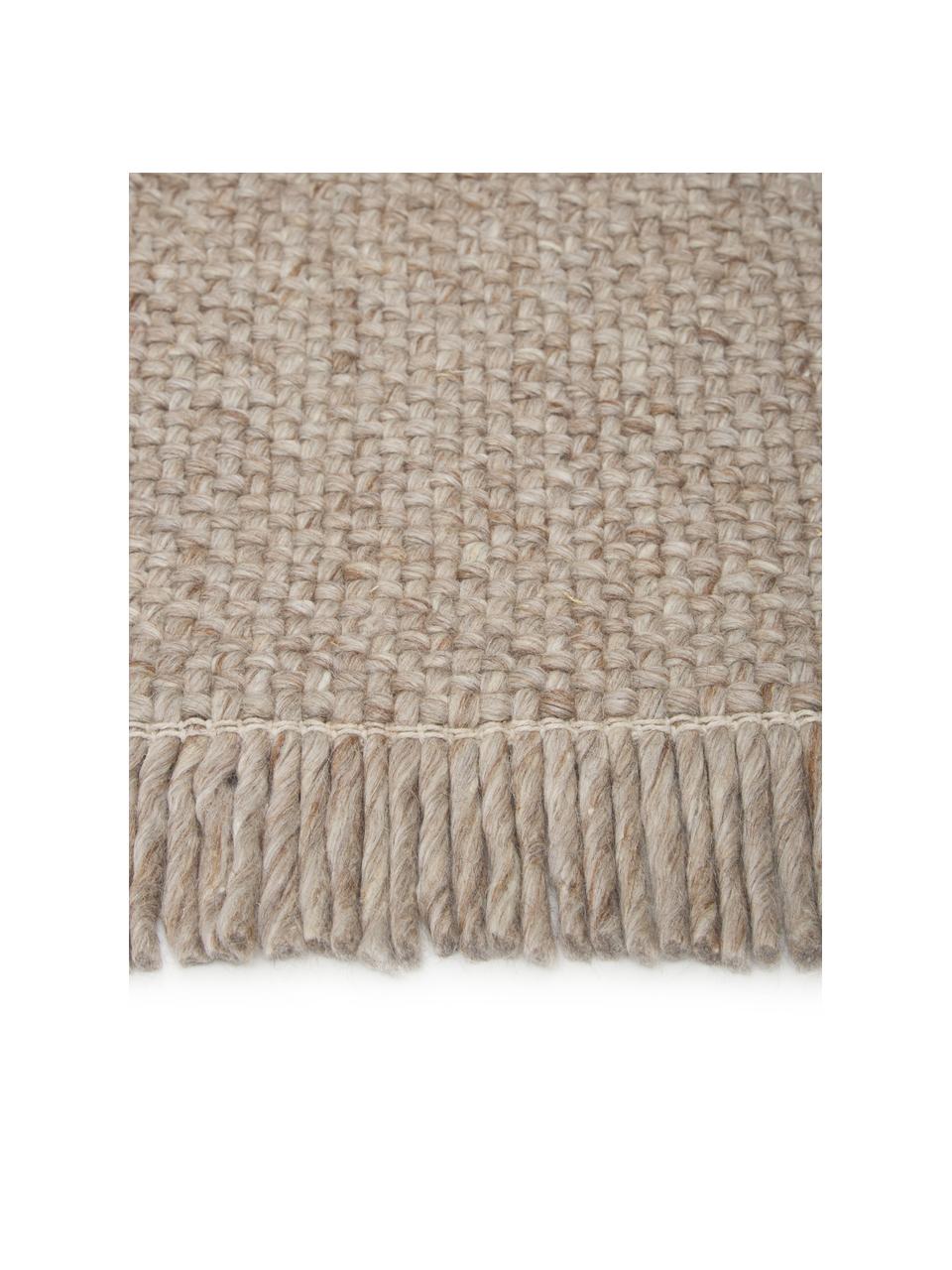 Handgewebter Wollteppich Alvin in Taupe meliert mit Fransenabschluss, Flor: 60% Wolle, 40% Viskose, Taupe, meliert, B 120 x L 170 cm (Größe S)