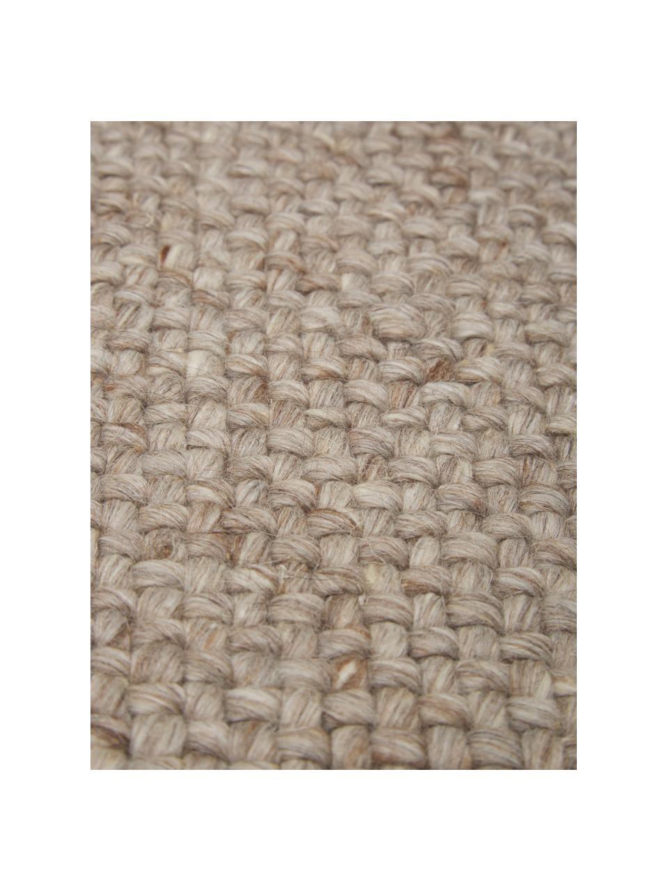 Handgeweven wollen vloerkleed Alvin in gevlekt taupe met franjes, Bovenzijde: 60% wol, 40% viscose, Onderzijde: 100% katoen Bij wollen vl, Taupe, gevlekt, B 120 x L 170 cm (maat S)