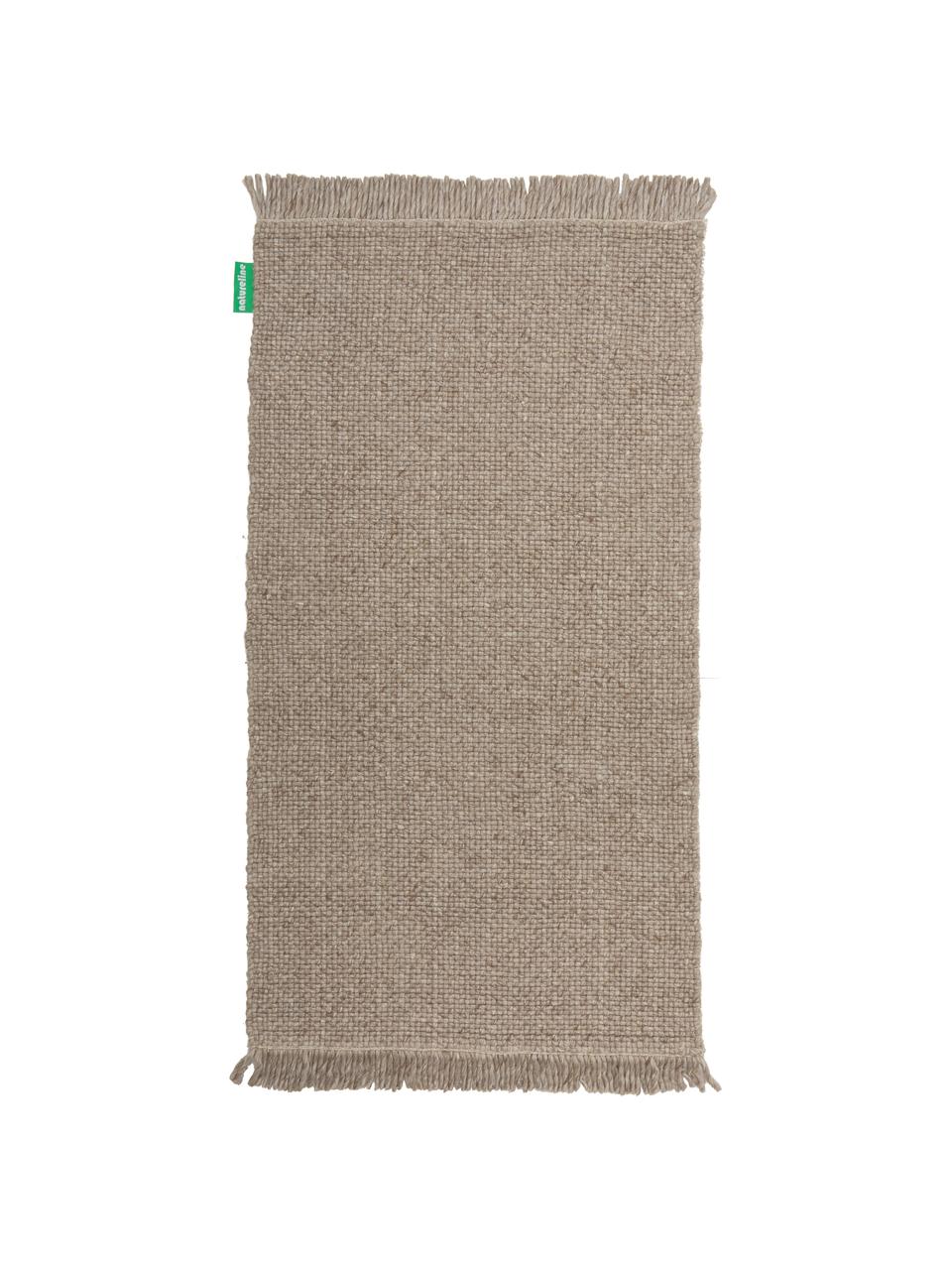 Handgewebter Wollteppich Alvin in Taupe meliert mit Fransenabschluss, Flor: 60% Wolle, 40% Viskose, Taupe, meliert, B 120 x L 170 cm (Größe S)