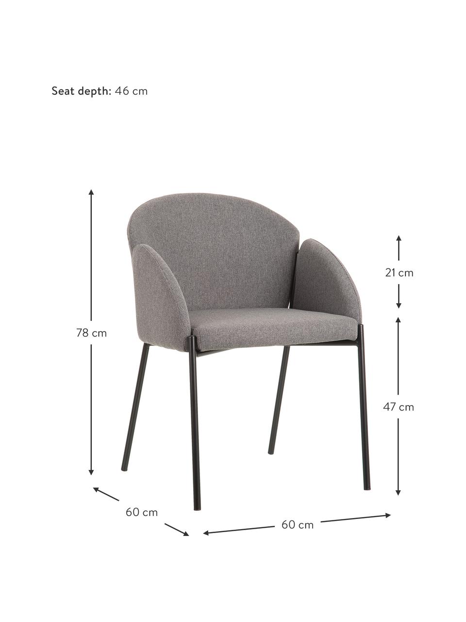 Čalouněná židle s kovovými nohami Malingu, Šedá, Š 60 cm, H 60 cm