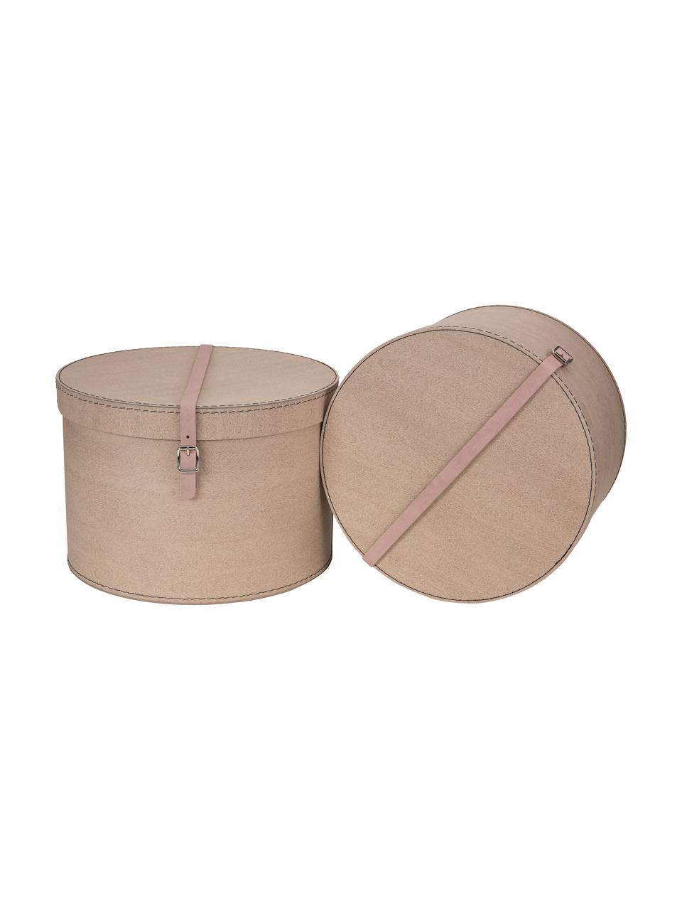 Set de cajas Rut, 2 uds., Caja: cartón rígido, Asa: cuero, metal, Marrón claro, Set de diferentes tamaños