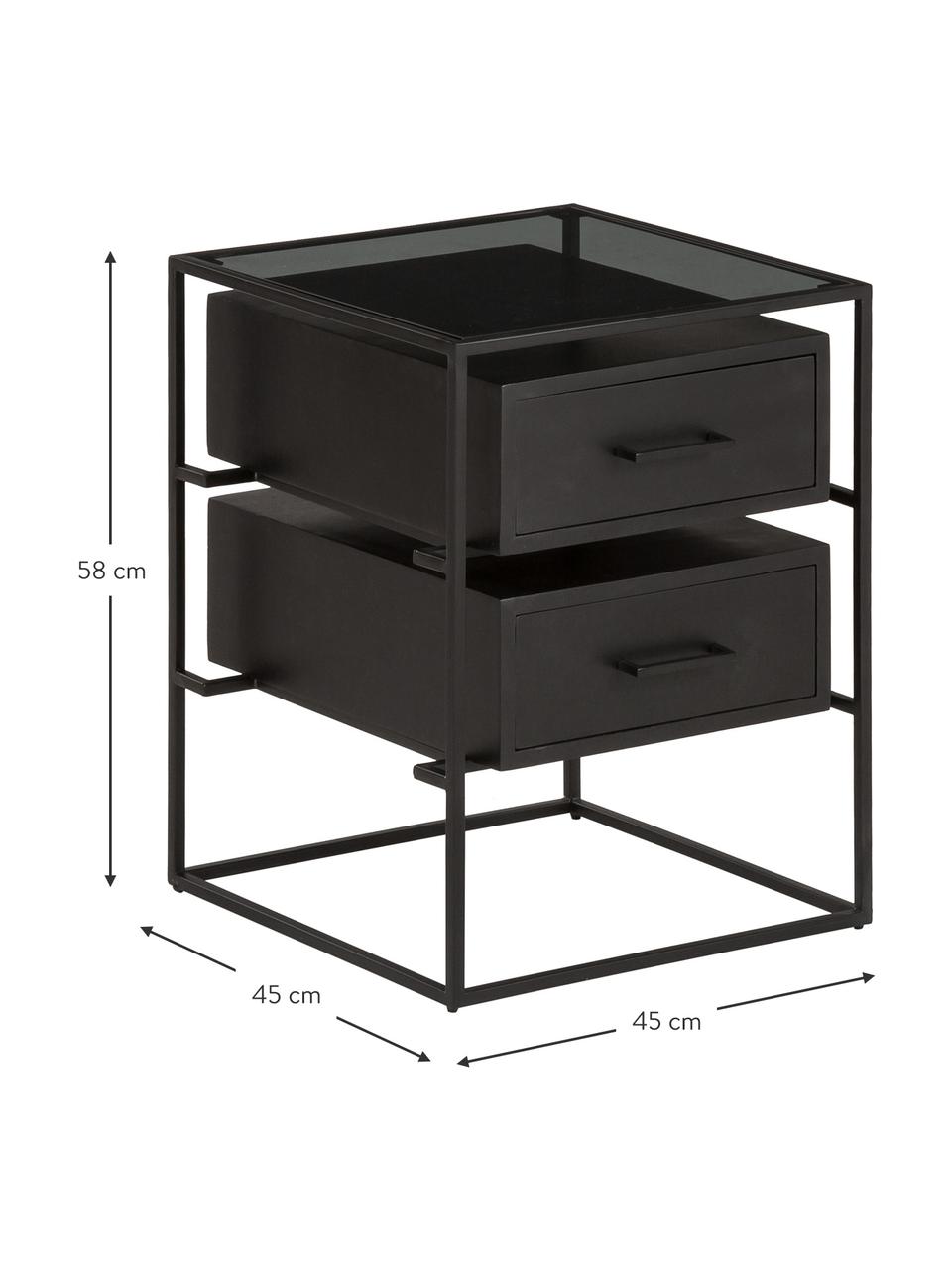 Noční stolek se skleněnou deskou Lyle, Černá, Š 45 cm, V 58 cm