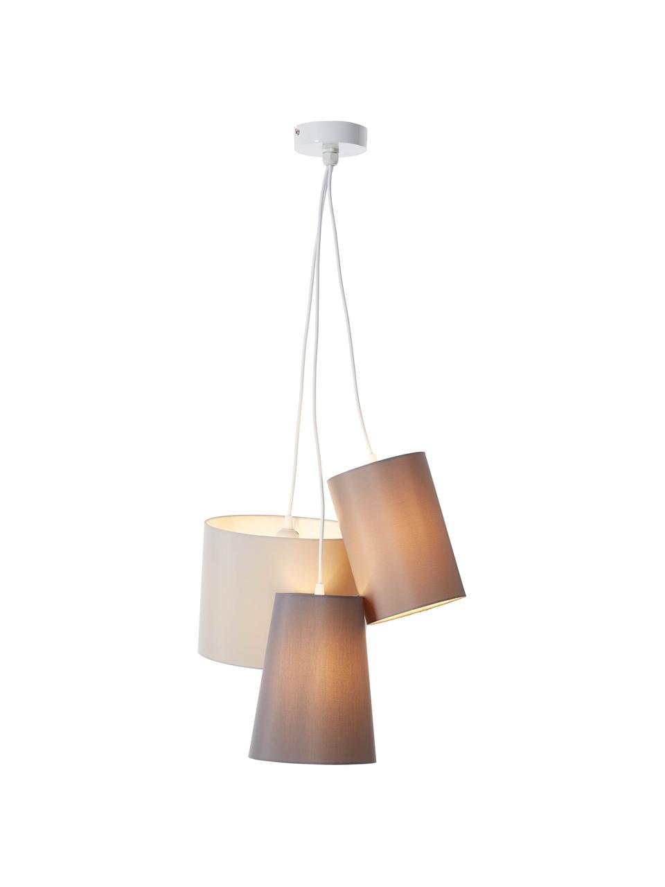Moderne cluster hanglamp Trial, Lampenkap: katoen, Baldakijn: gecoat metaal, Grijs, 44 x 105 cm