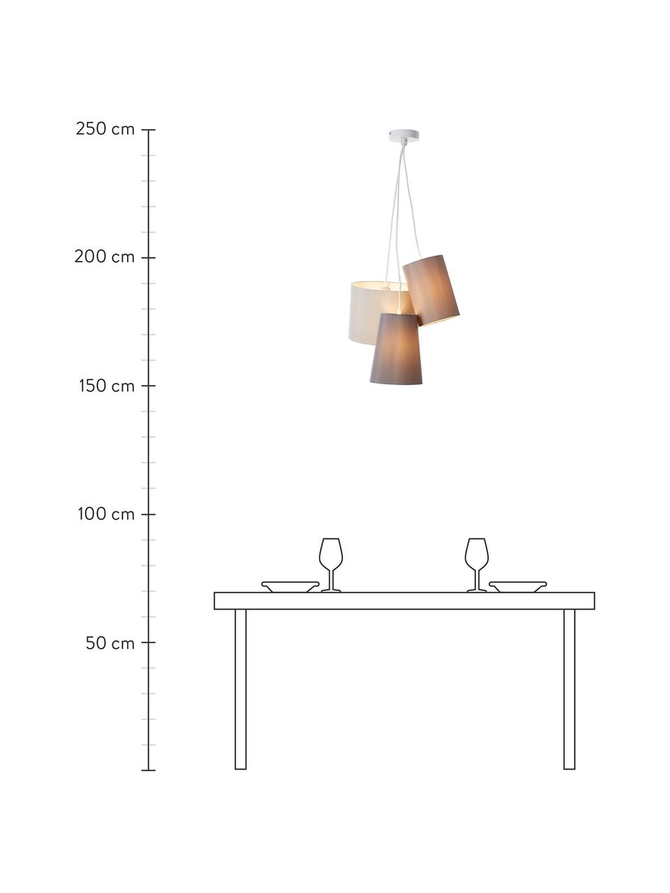 Moderne Cluster-Pendelleuchte Trial, Lampenschirm: Baumwolle, Baldachin: Metall, beschichtet, grau, 44 x 105 cm