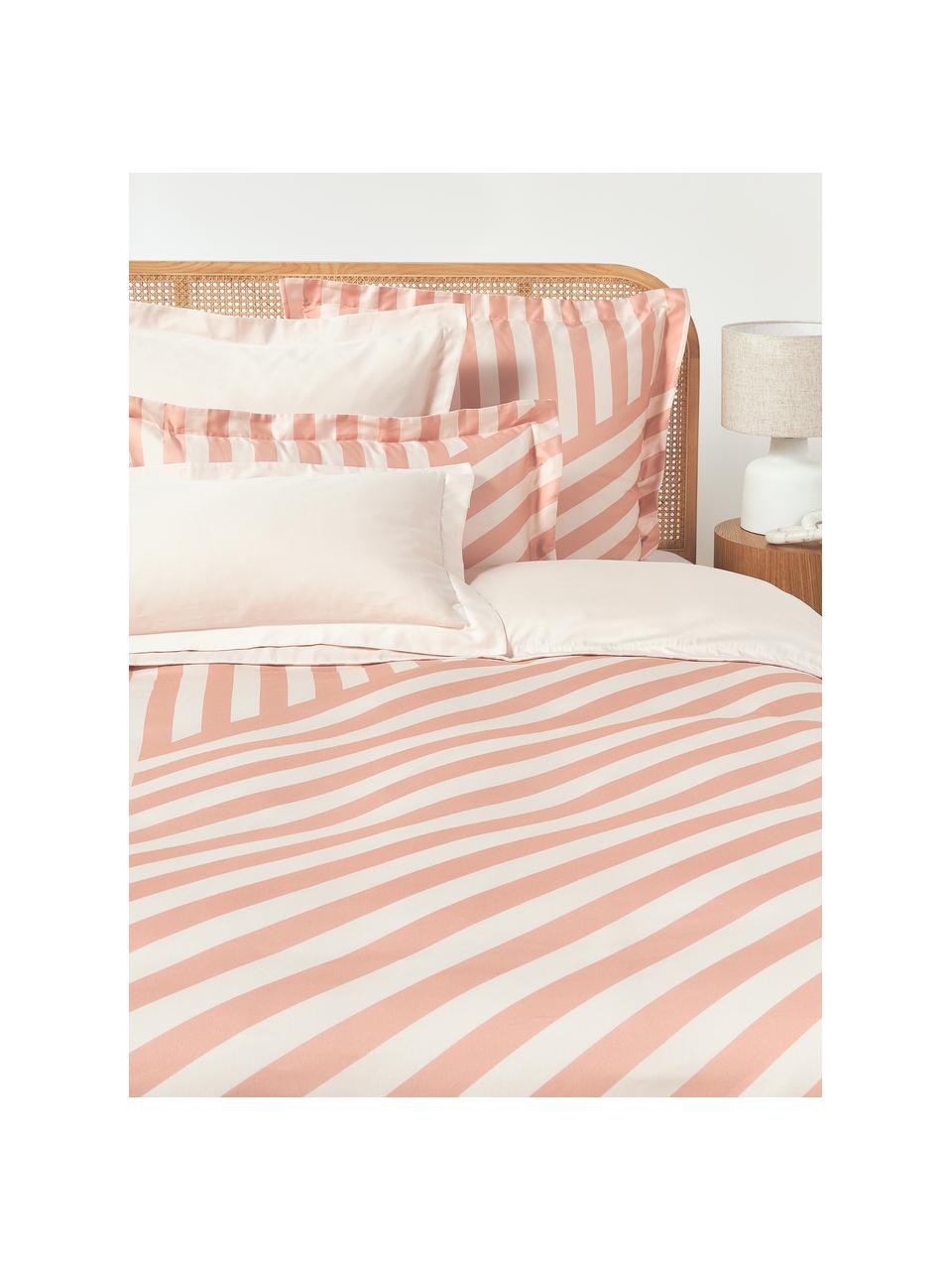 Funda nórdica de satén a rayas con dobladillo Brendan, Tonos melocotón, Cama 90 cm (155 x 220 cm)