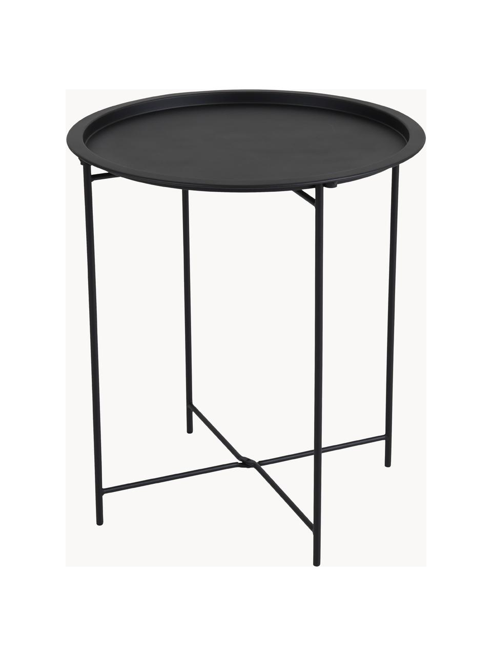 Mesa auxiliar con bandeja redonda de metal Sangro, Metal recubierto, Negro, Ø 46 x Al 52 cm